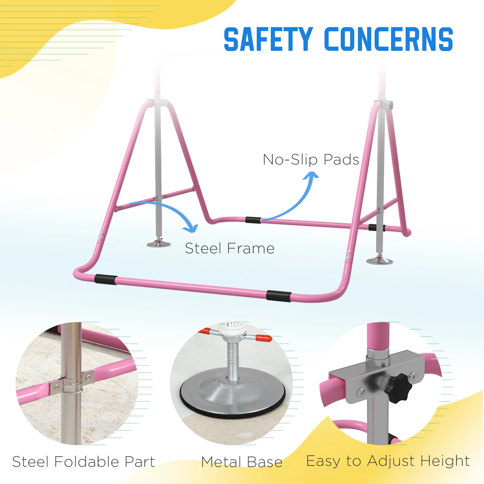 HOMCOM Kids Pink Gymnastic Bar W/ Adjustable Height, Foldable Training Bar - Image 4