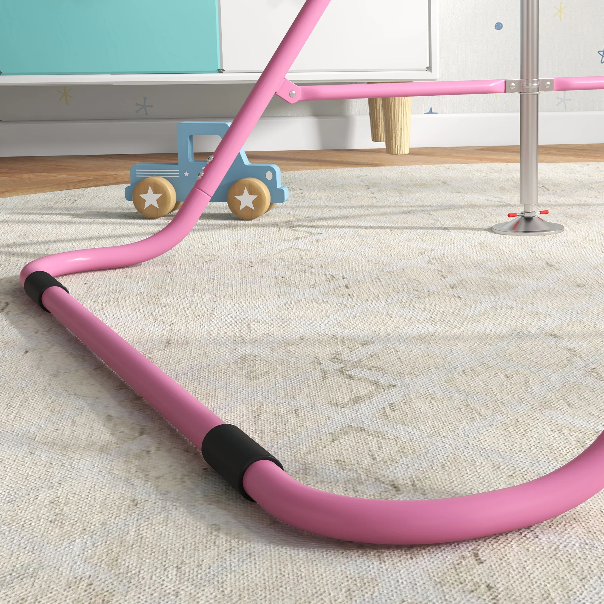 HOMCOM Kids Pink Gymnastic Bar W/ Adjustable Height, Foldable Training Bar - Image 8