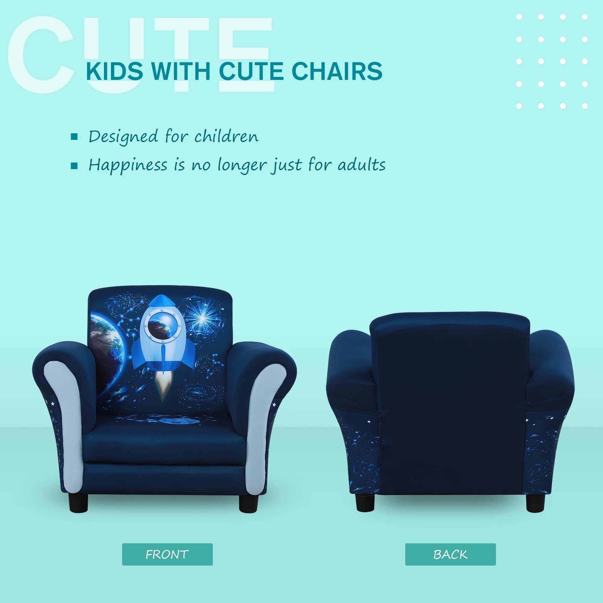 HOMCOM Kids Polyester Upholstered Outer-Space Armchair Blue/Yellow - Image 5