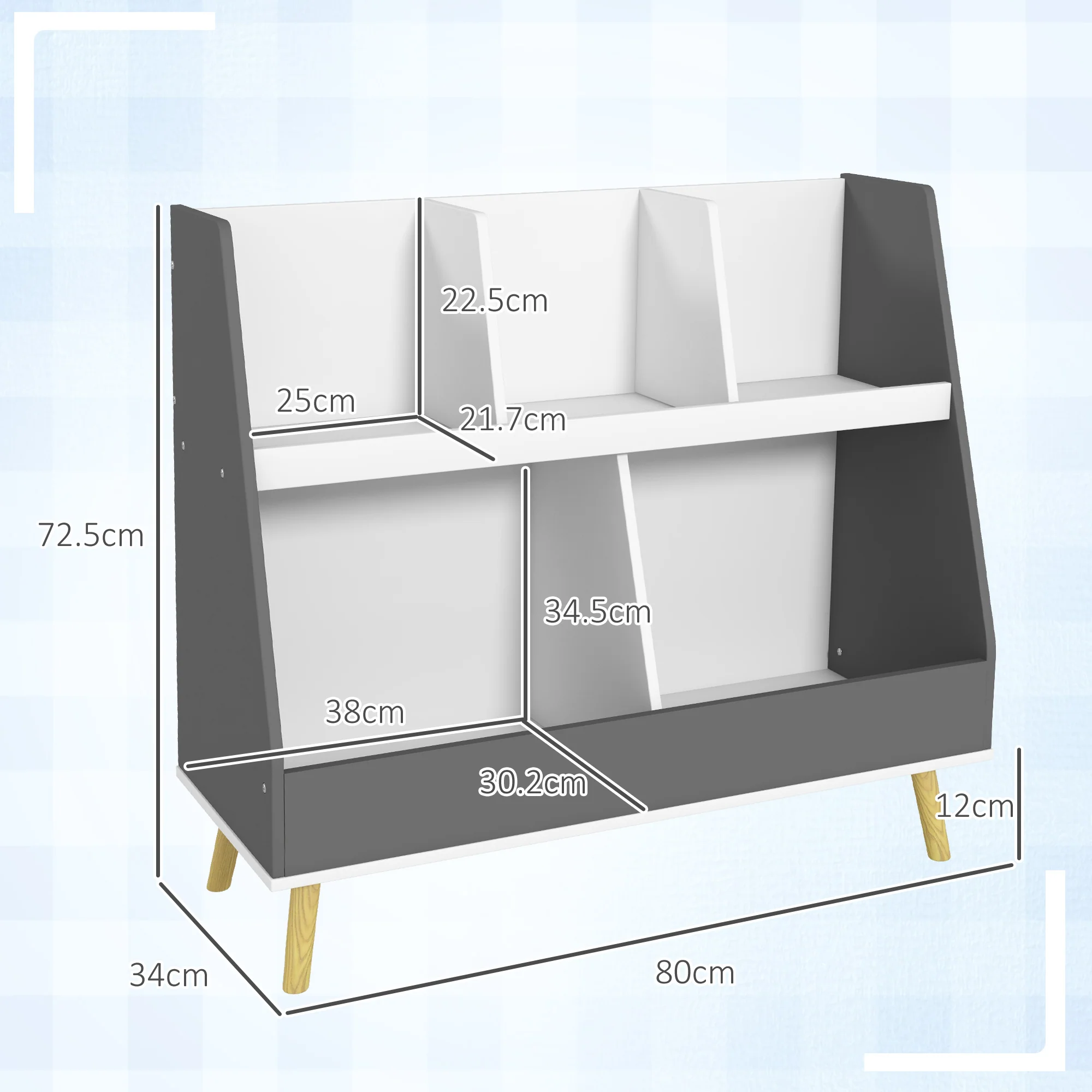 HOMCOM Kids Storage Shelf with 5 Compartments, Anti-Tip Device, Grey - Image 5