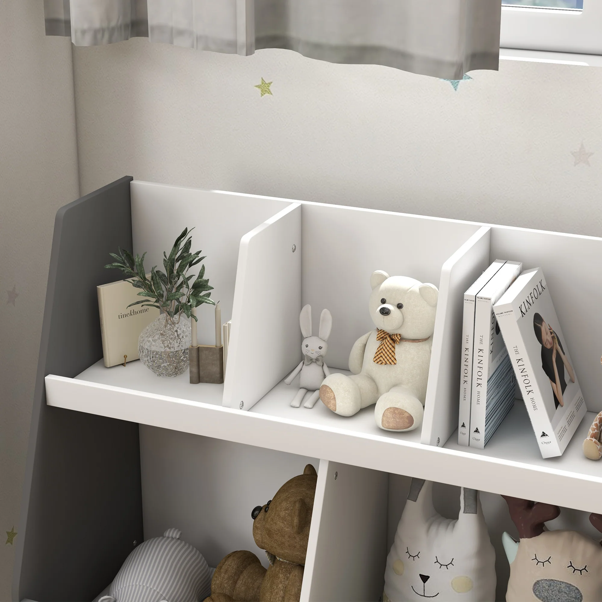 HOMCOM Kids Storage Shelf with 5 Compartments, Anti-Tip Device, Grey - Image 8