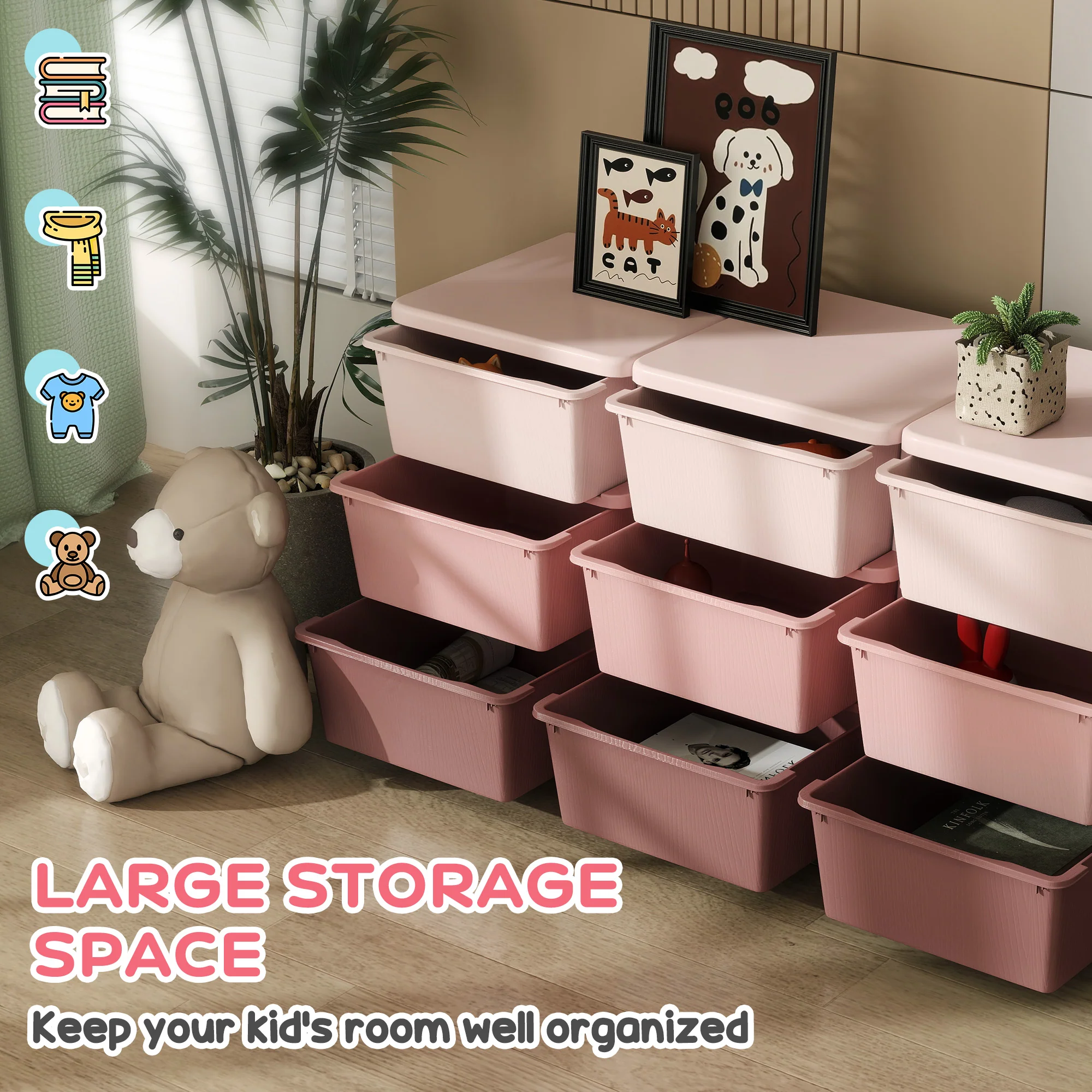 HOMCOM Kids Storage Units With Drawers 3 Tier Chest Dresser Tower - Image 21