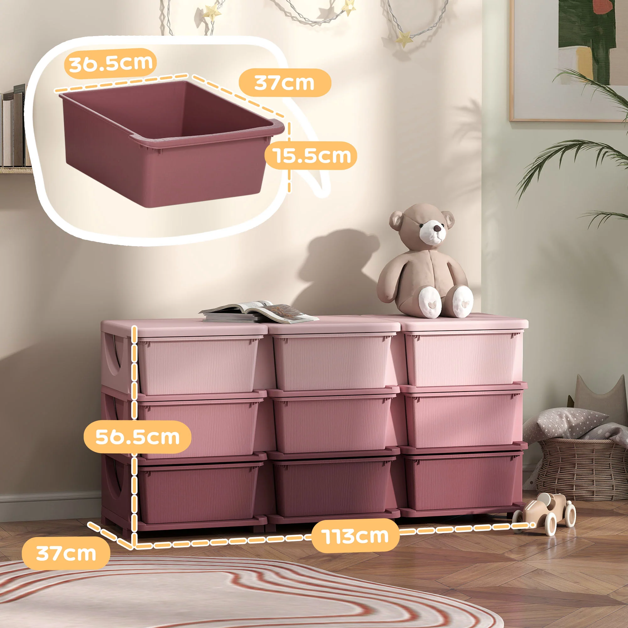 HOMCOM Kids Storage Units With Drawers 3 Tier Chest Dresser Tower - Image 23