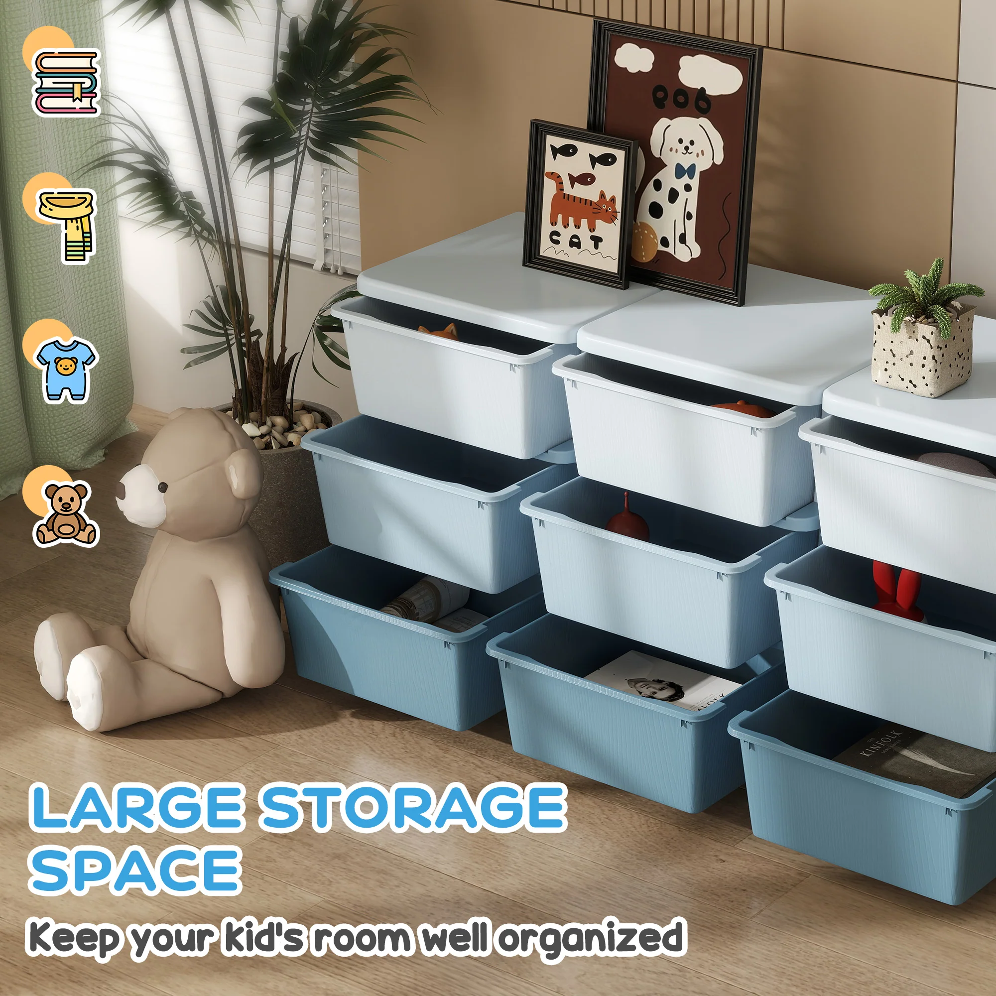 HOMCOM Kids Storage Units With Drawers 3 Tier Chest Dresser Tower - Image 3