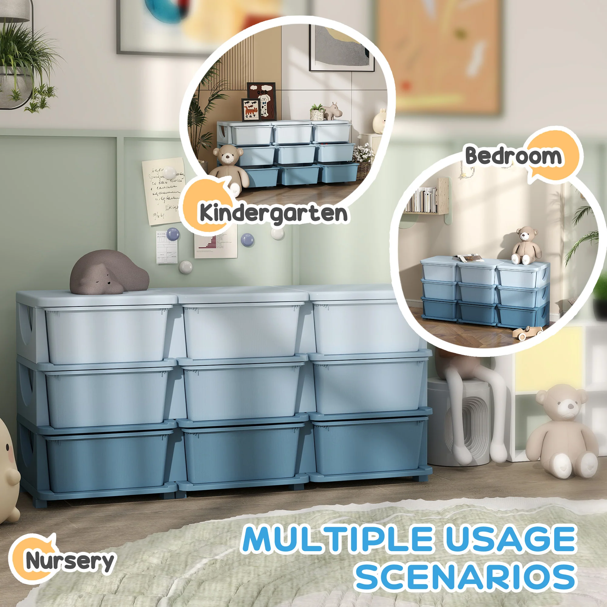 HOMCOM Kids Storage Units With Drawers 3 Tier Chest Dresser Tower - Image 4