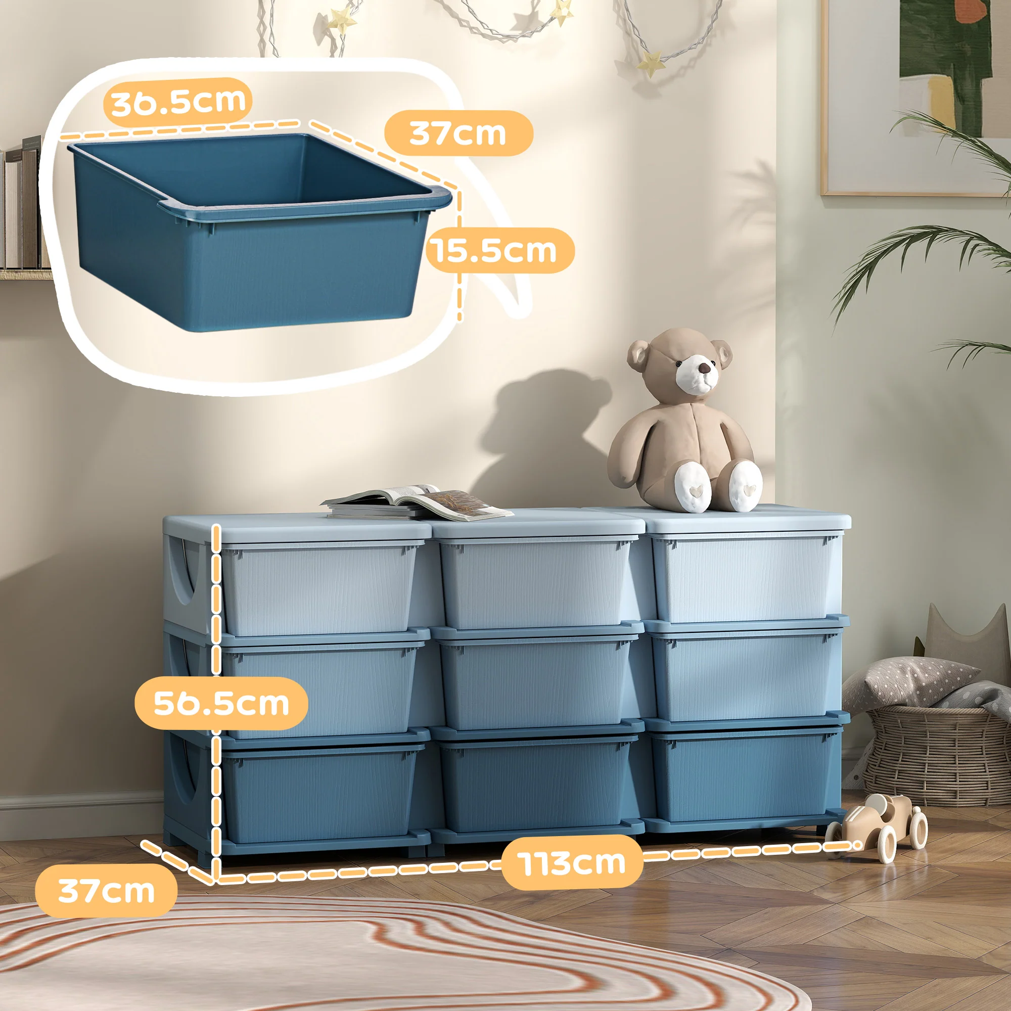 HOMCOM Kids Storage Units With Drawers 3 Tier Chest Dresser Tower - Image 5
