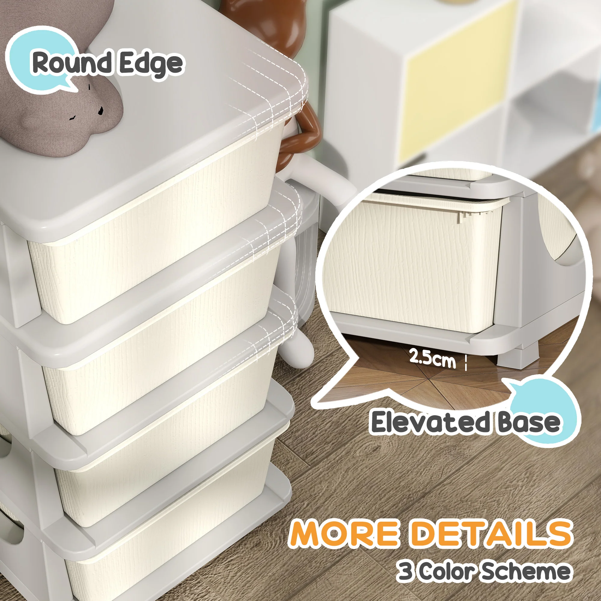 HOMCOM Kids Storage Units With Drawers 4 Tier Chest Dresser Tower - Image 13