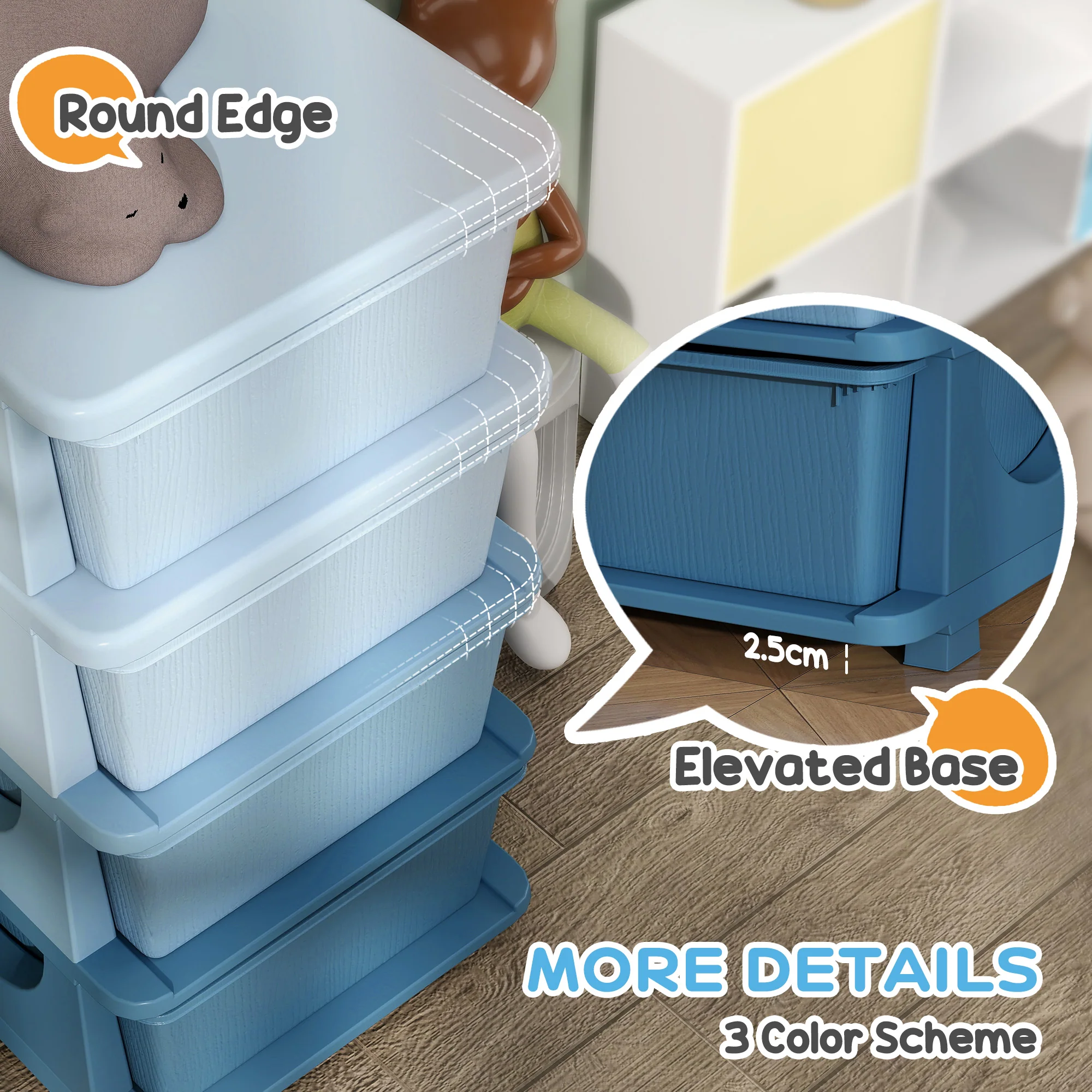 HOMCOM Kids Storage Units With Drawers 4 Tier Chest Dresser Tower - Image 4
