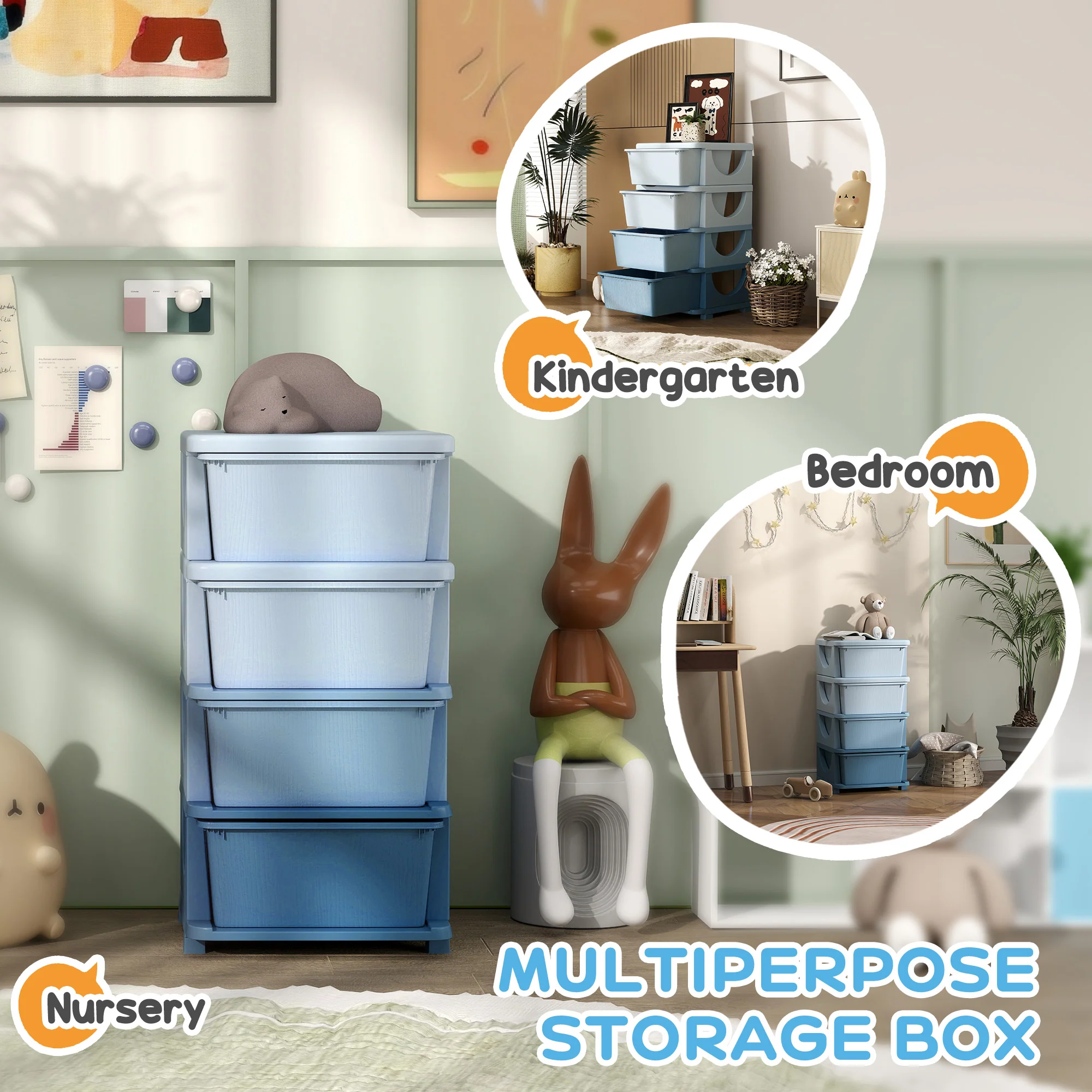 HOMCOM Kids Storage Units With Drawers 4 Tier Chest Dresser Tower - Image 6