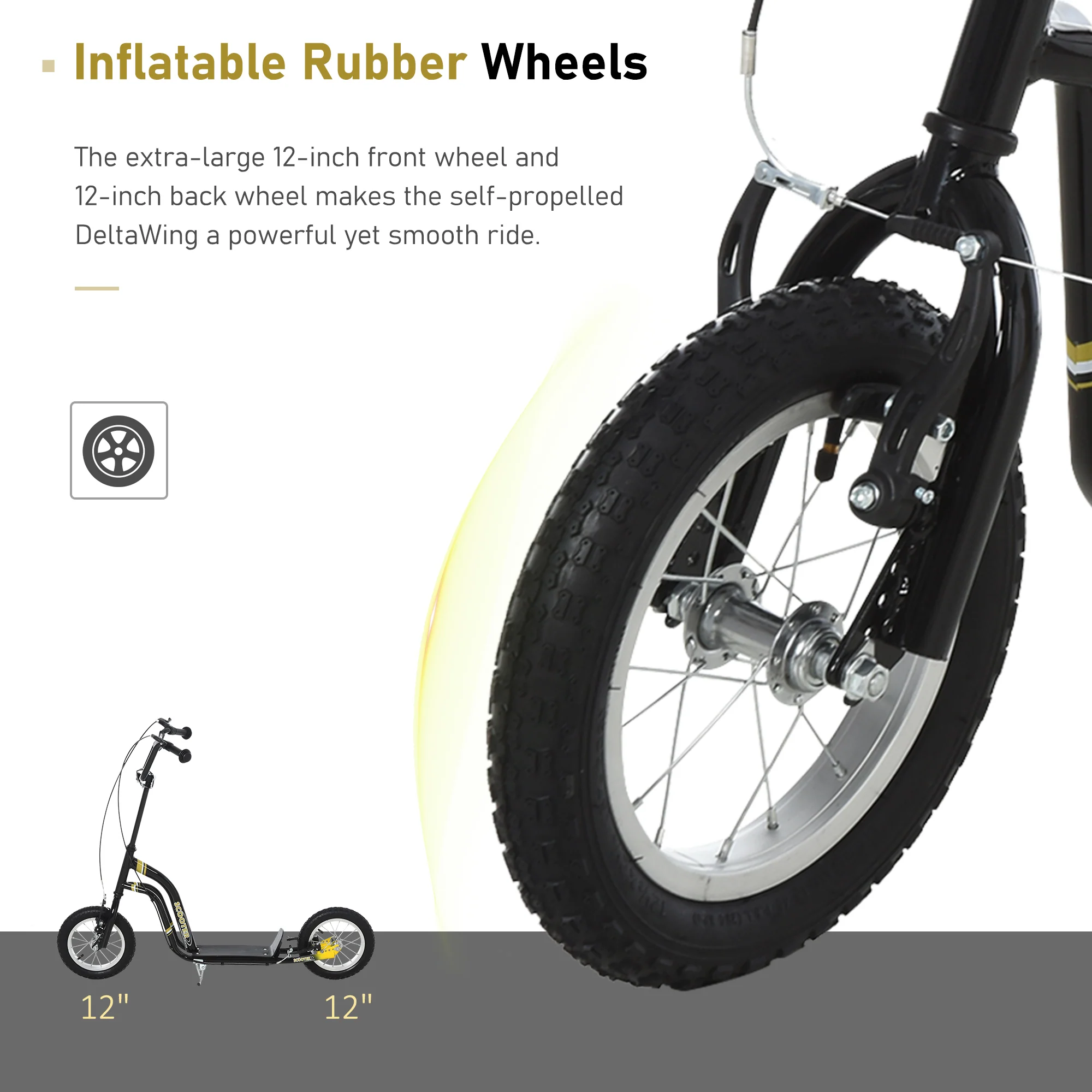 HOMCOM Kids Stunt Scooter With 12 Inch Rubber Wheels Adjustable Handlebar Black - Image 3
