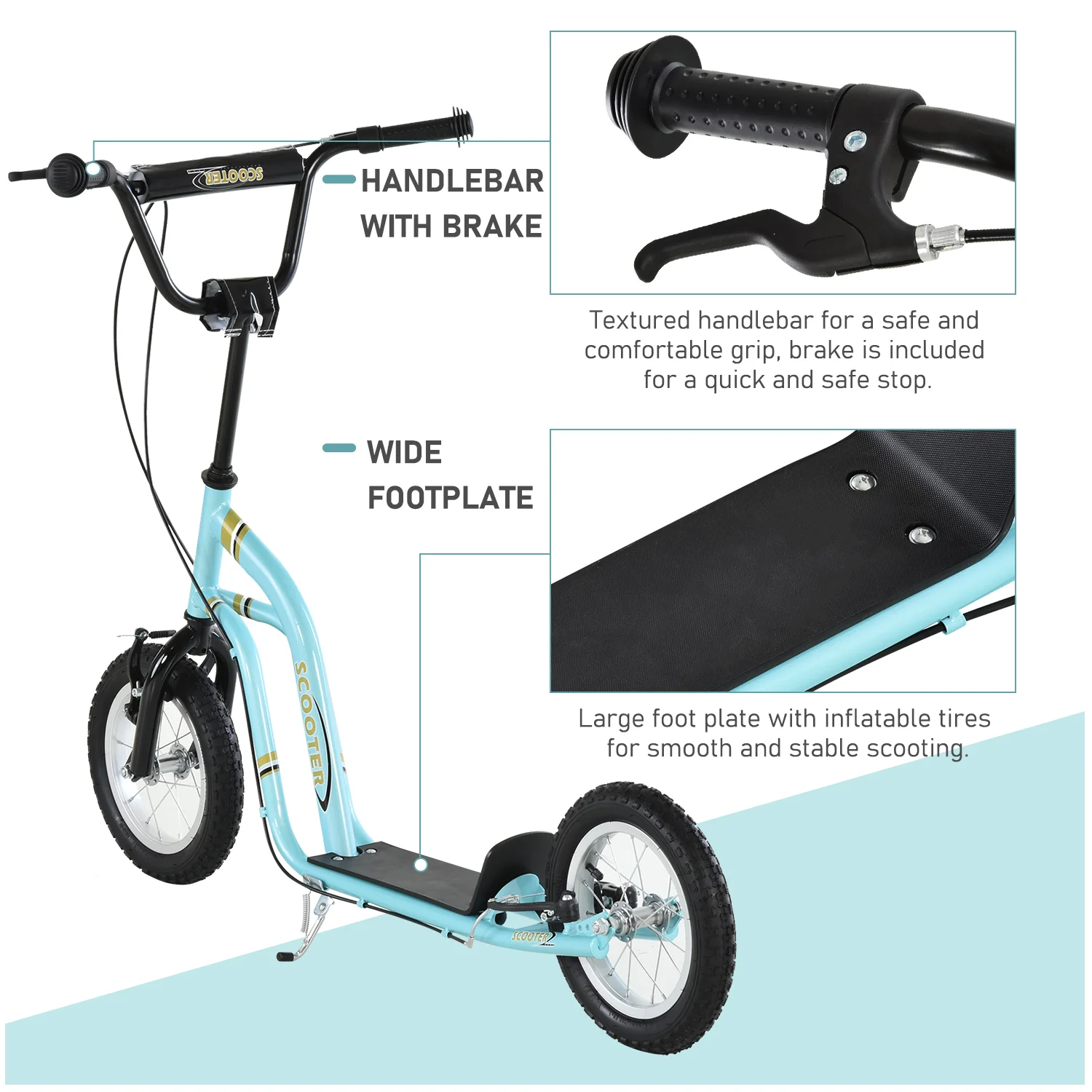 HOMCOM Kids Stunt Scooter With 12 Inch Rubber Wheels Adjustable Handlebar Blue - Image 4