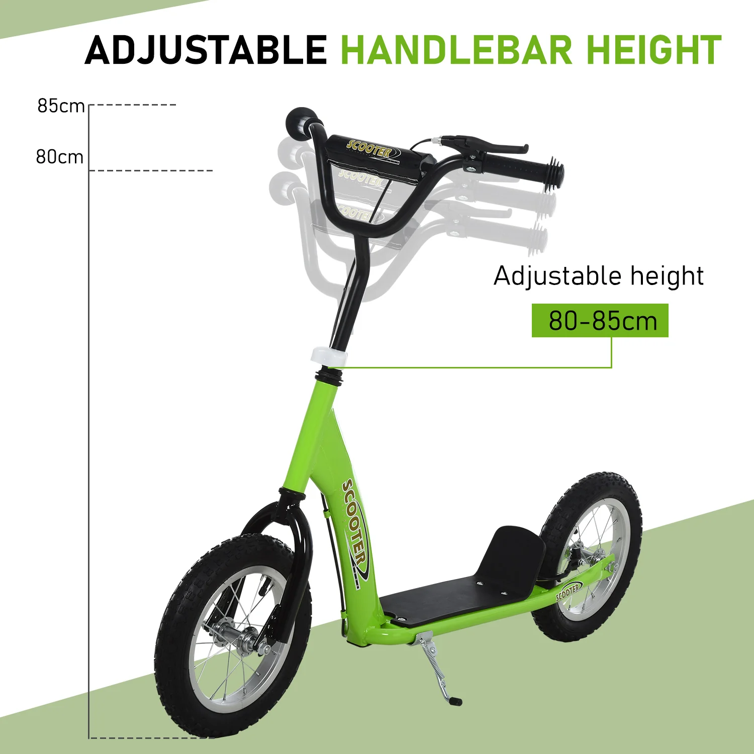 HOMCOM Kids Stunt Scooter With 12 Inch Rubber Wheels Adjustable Handlebar Green - Image 4