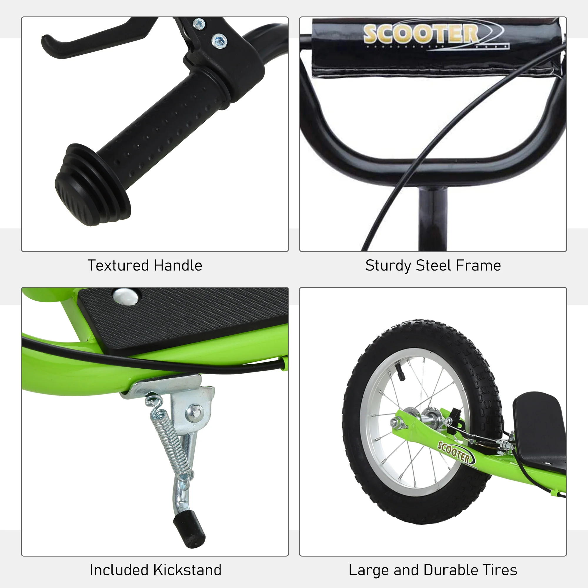 HOMCOM Kids Stunt Scooter With 12 Inch Rubber Wheels Adjustable Handlebar Green - Image 7