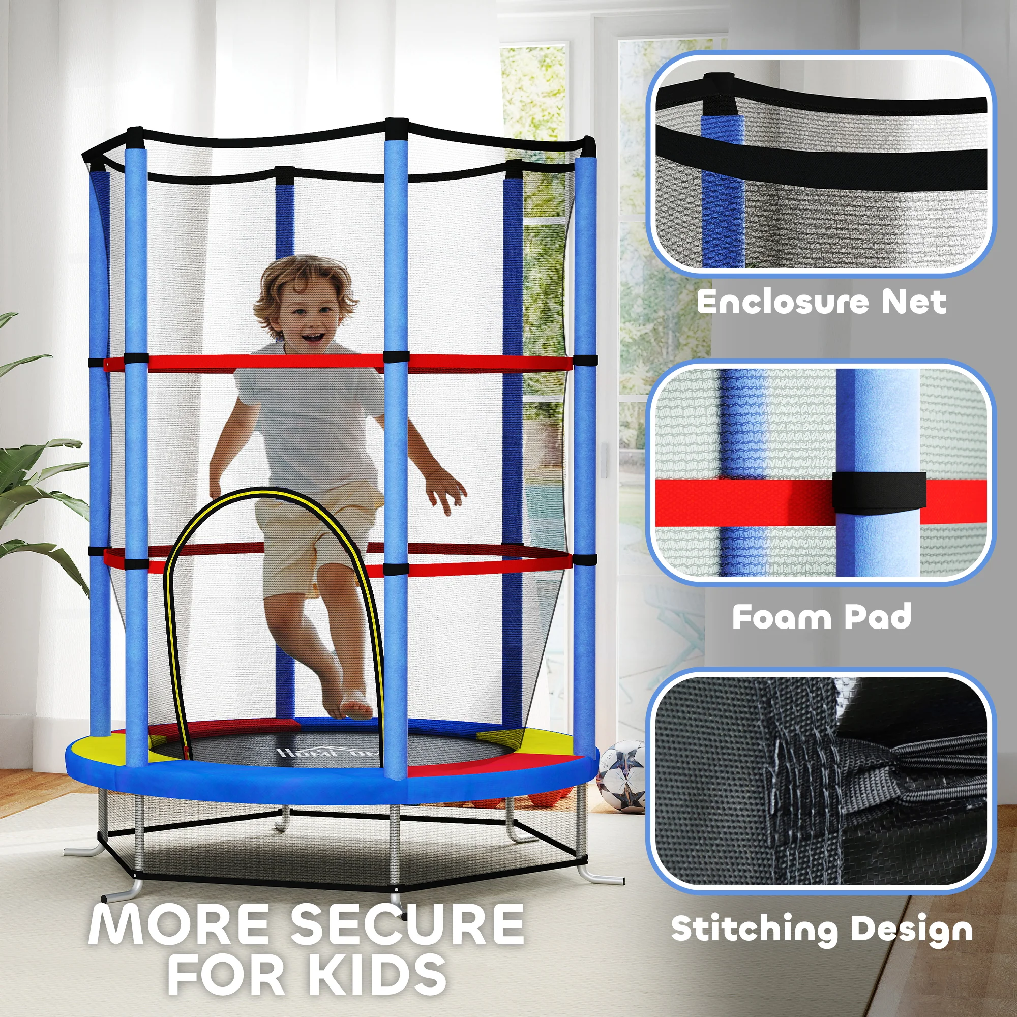 HOMCOM Kids Trampoline Mini Bouncer w/ Enclosure Net for 3-6 Years - Image 6