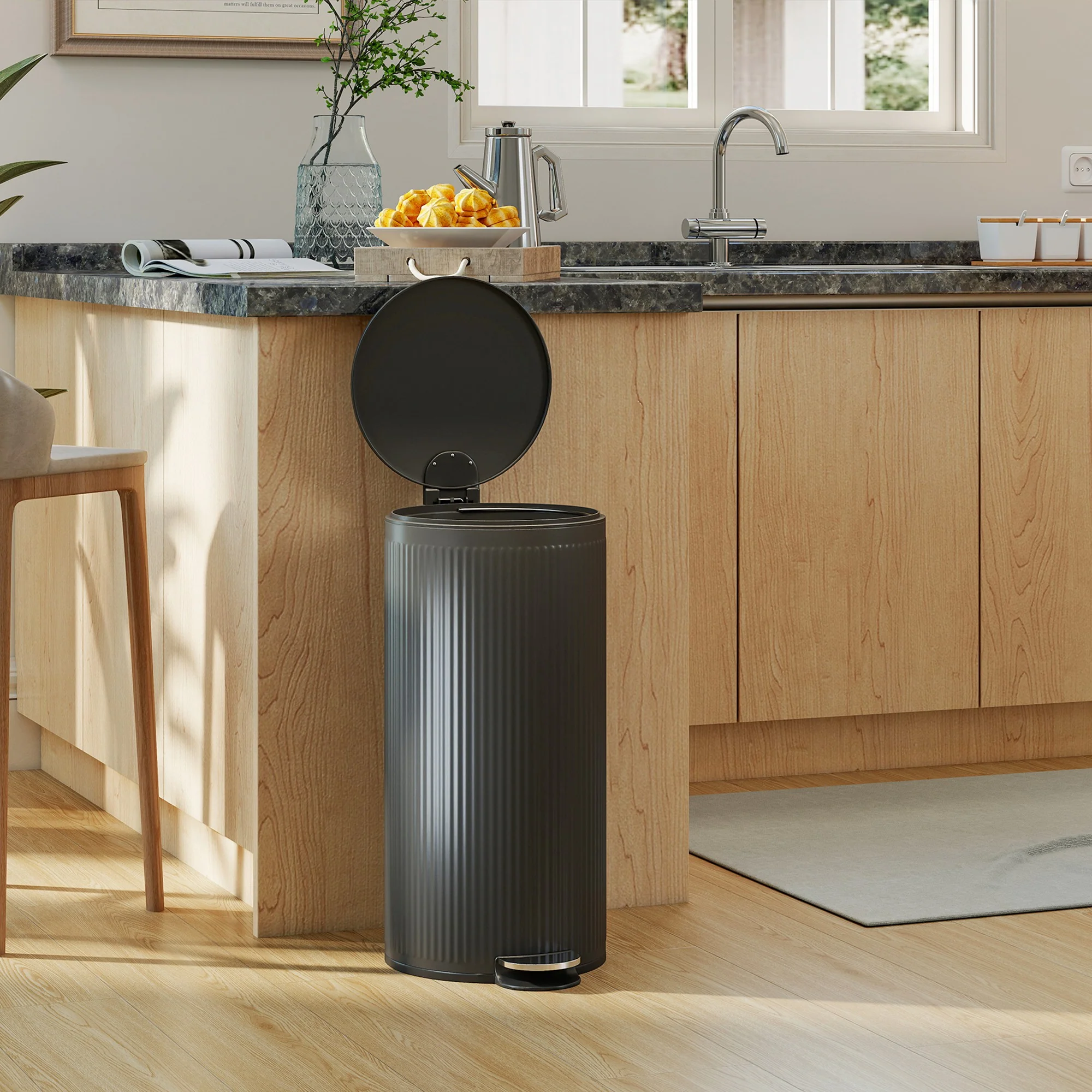 HOMCOM Kitchen Bin, 30 Litre Pedal Rubbish Bin With Removable Bucket, Black - Image 8