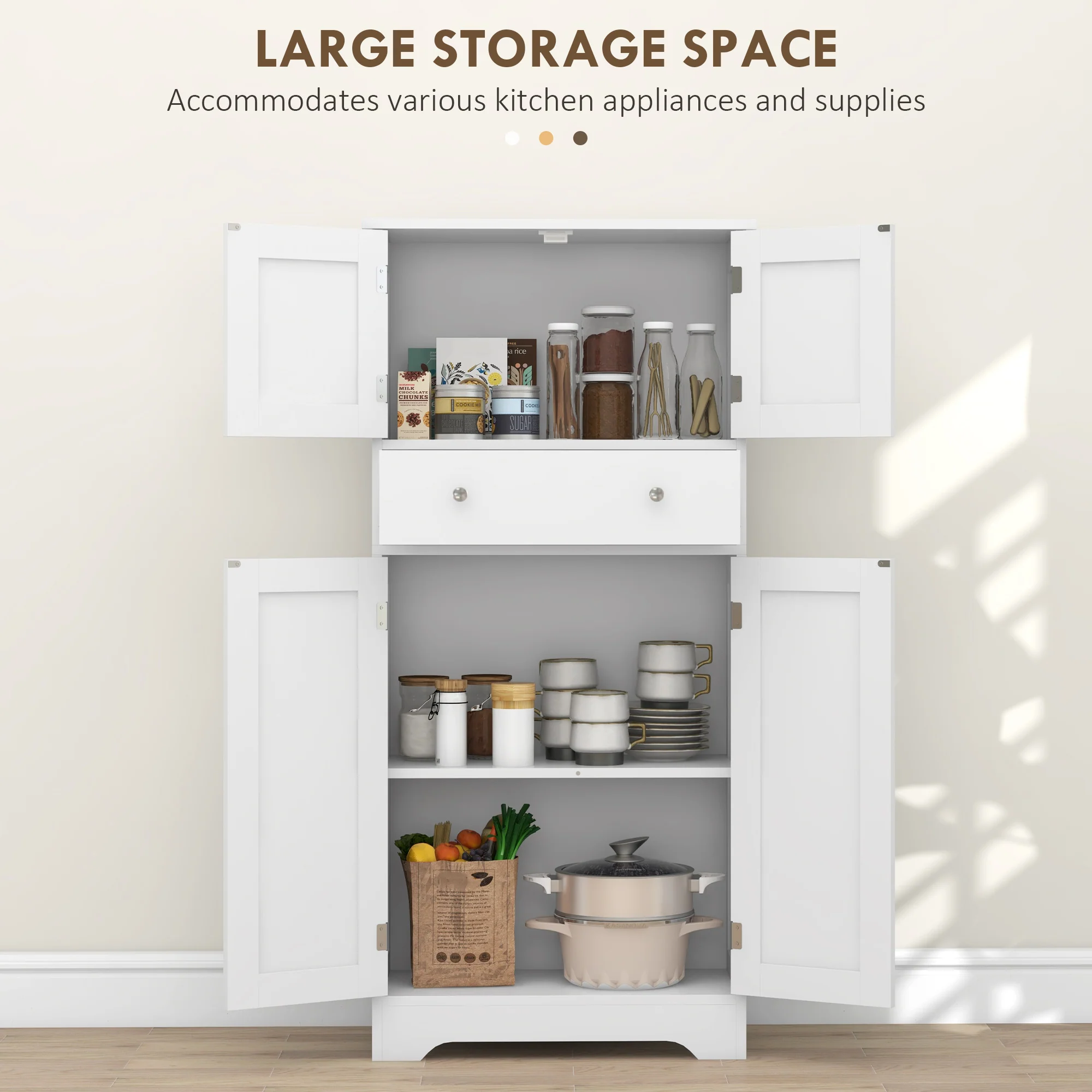 HOMCOM Kitchen Cupboard Kitchen Cabinet With Drawer And Adjustable Shelf White - Image 4