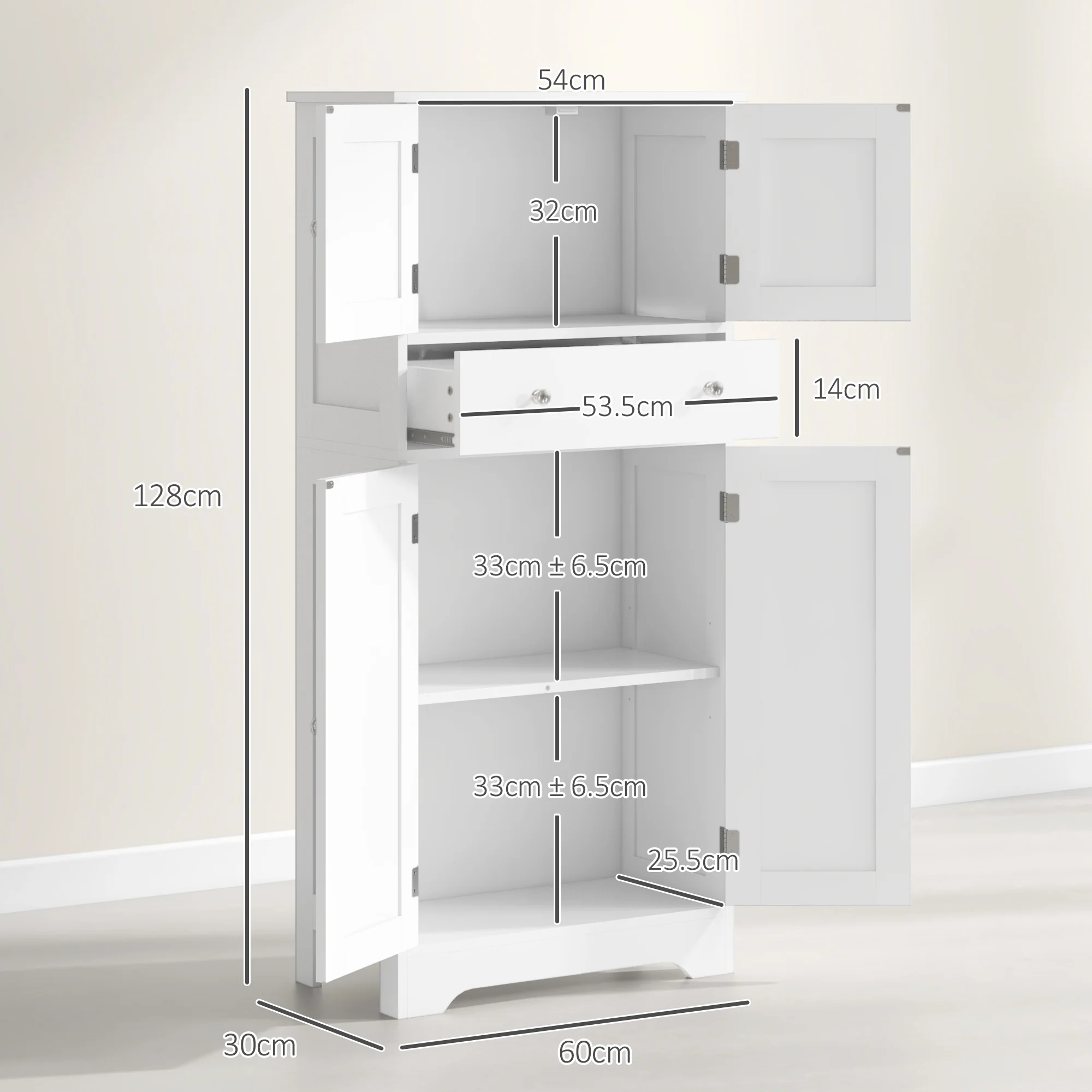 HOMCOM Kitchen Cupboard Kitchen Cabinet With Drawer And Adjustable Shelf White - Image 5