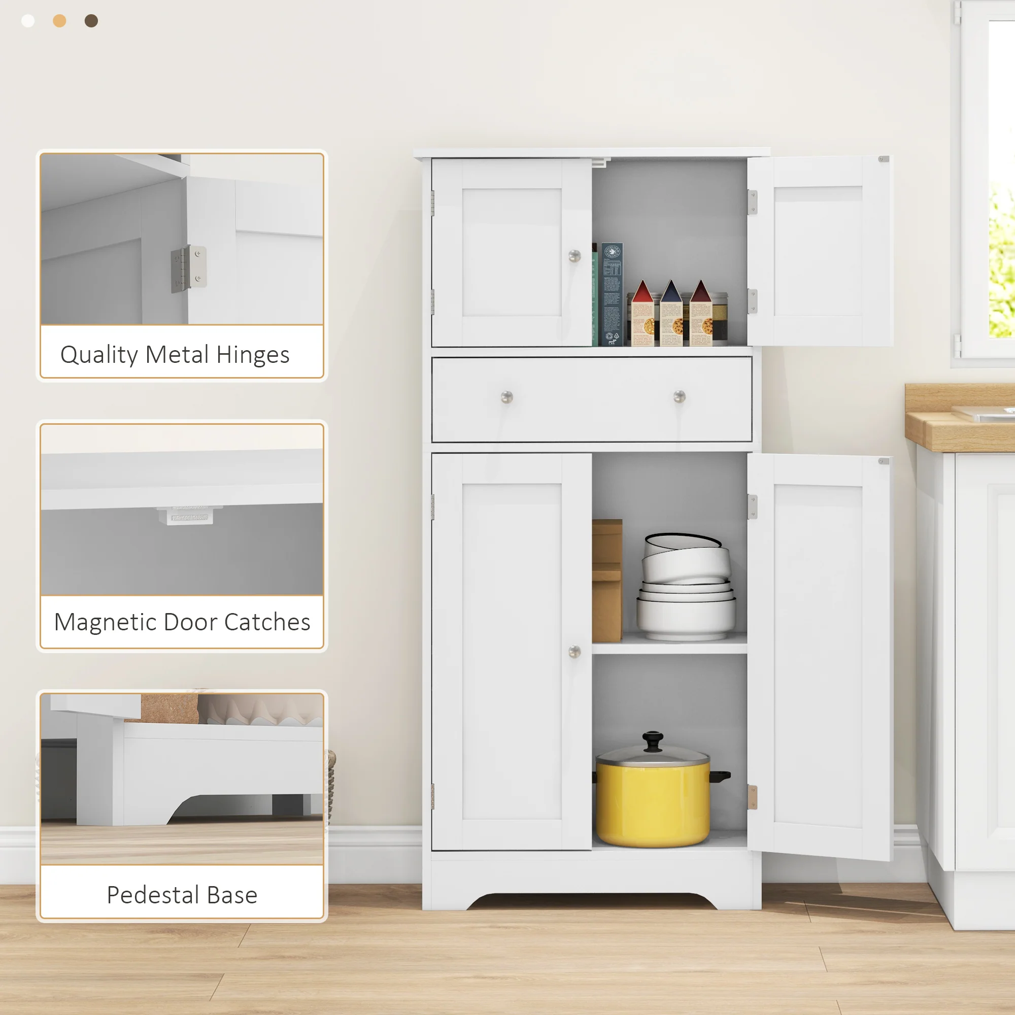 HOMCOM Kitchen Cupboard Kitchen Cabinet With Drawer And Adjustable Shelf White - Image 8