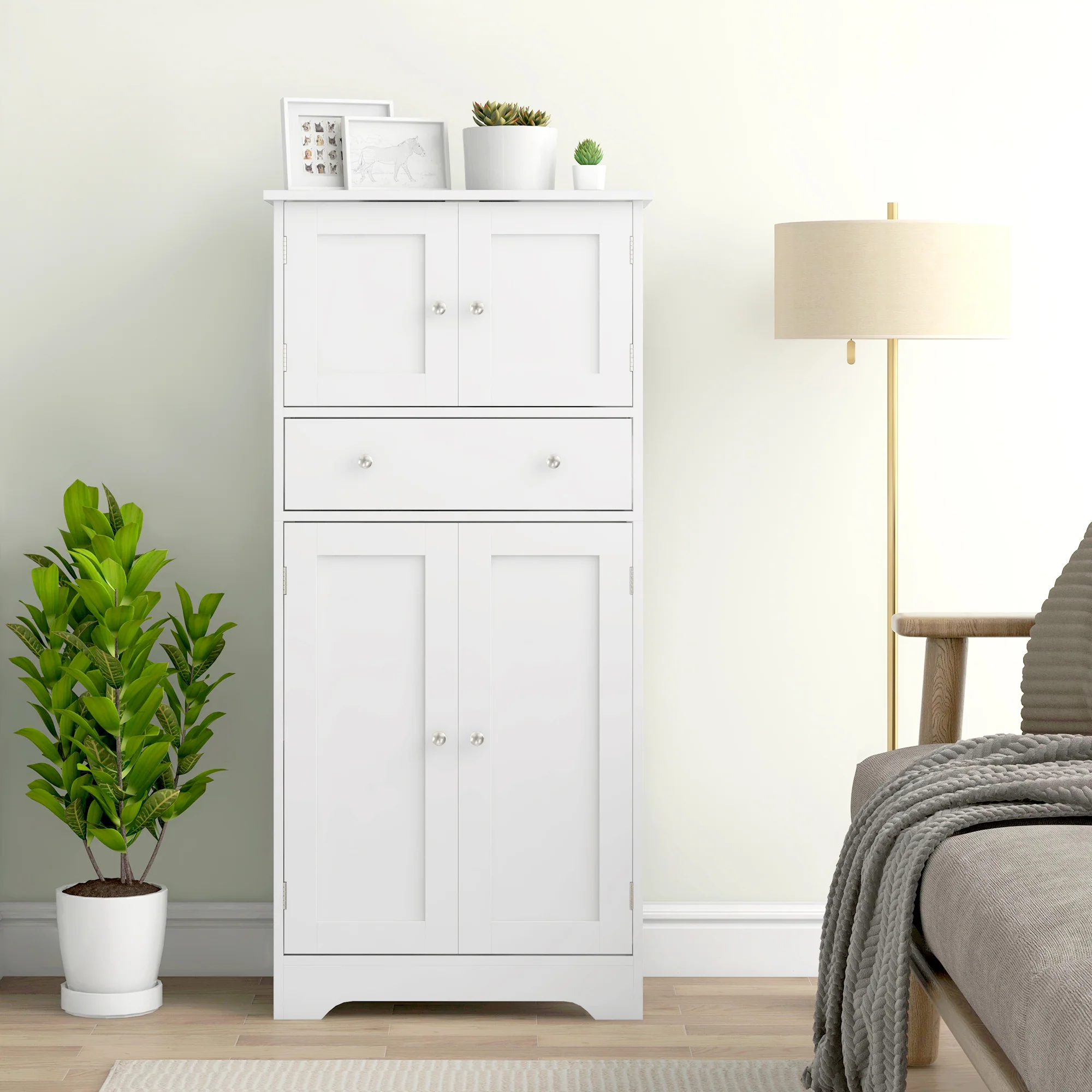 HOMCOM Kitchen Cupboard Kitchen Cabinet With Drawer And Adjustable Shelf White - Image 9