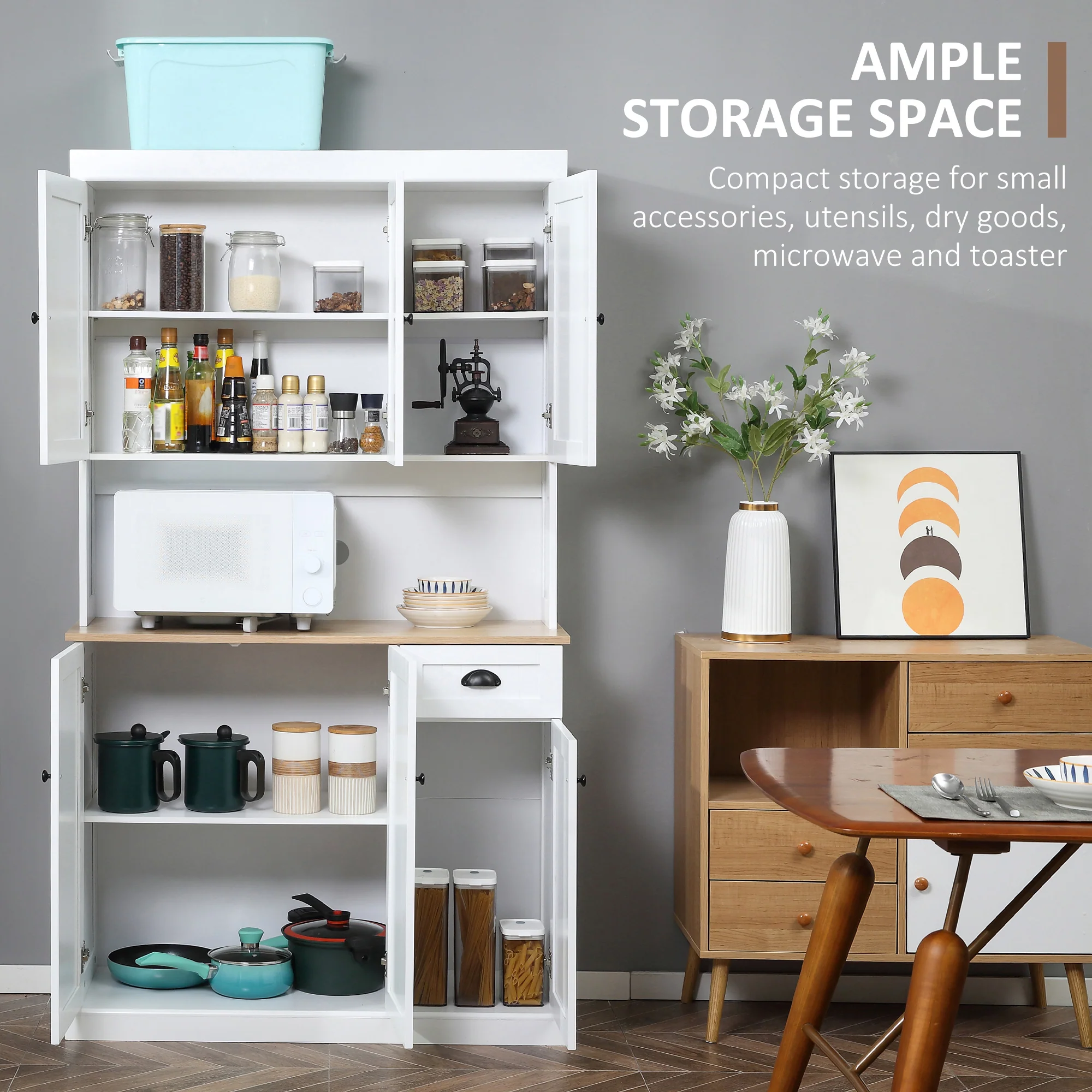 HOMCOM Kitchen Cupboard Storage Cabinet Microwave Oven Stand with Storage - Image 4