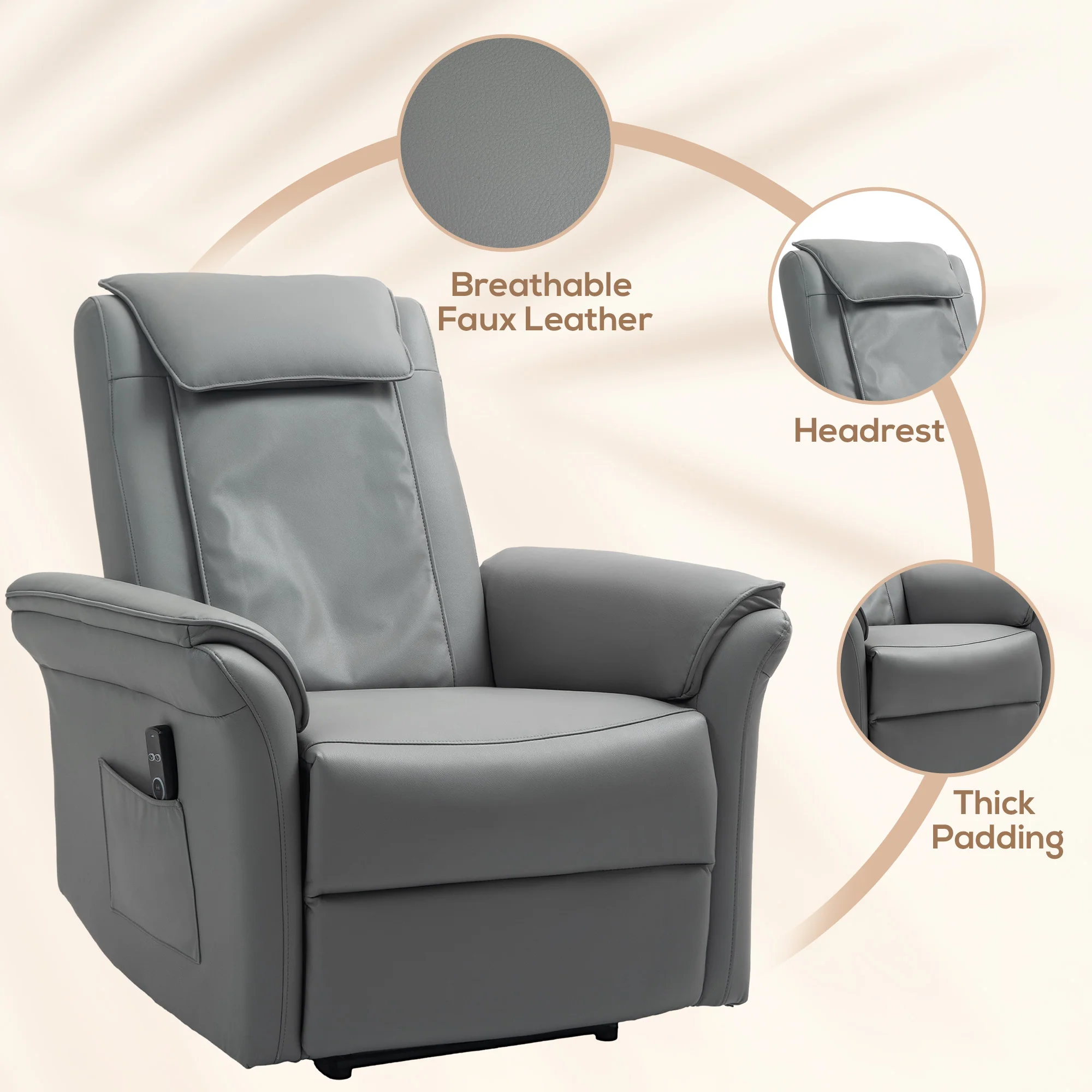 HOMCOM Kneading Massage Recliner Chair Breathable Leather Recliner Armchair - Image 7