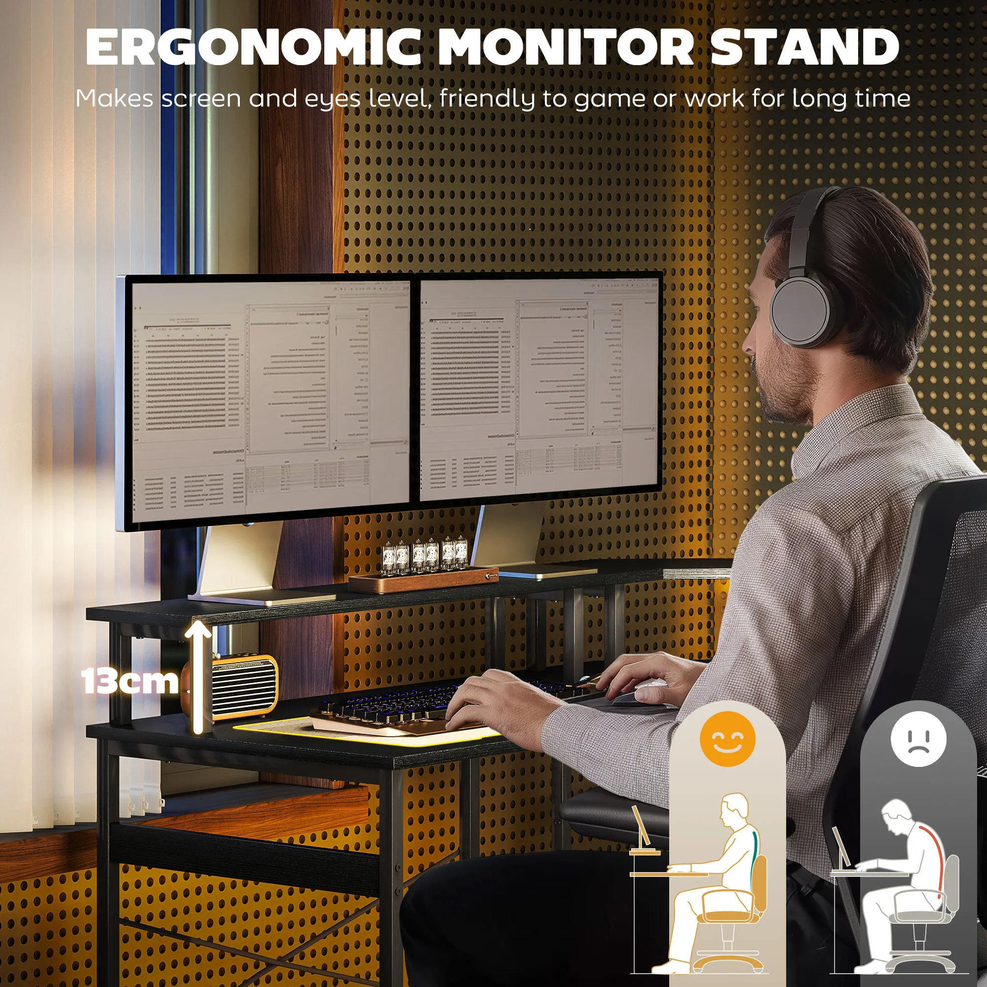 HOMCOM L Shaped Desk Corner Computer Desk with Monitor Stand, Black - Image 6