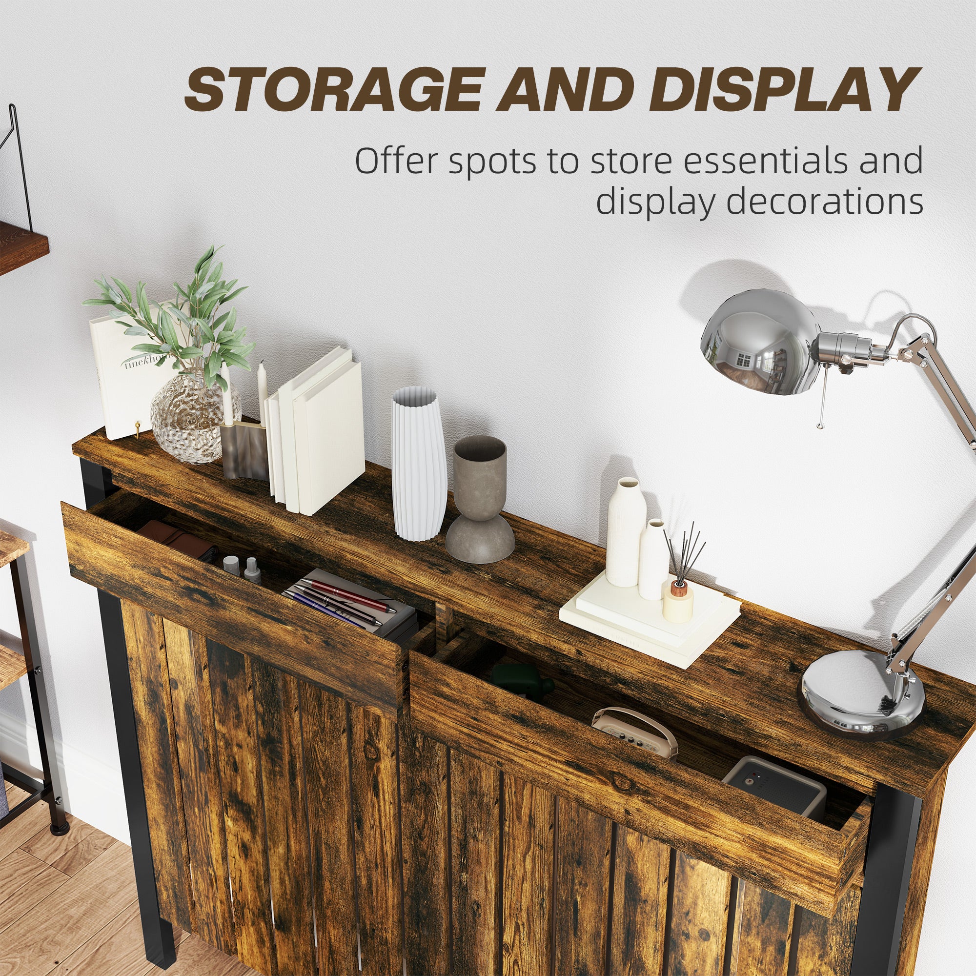 HOMCOM Large Radiator Cover With Drawers And Vertical Slats 119 X 19 X 93cm - Image 3