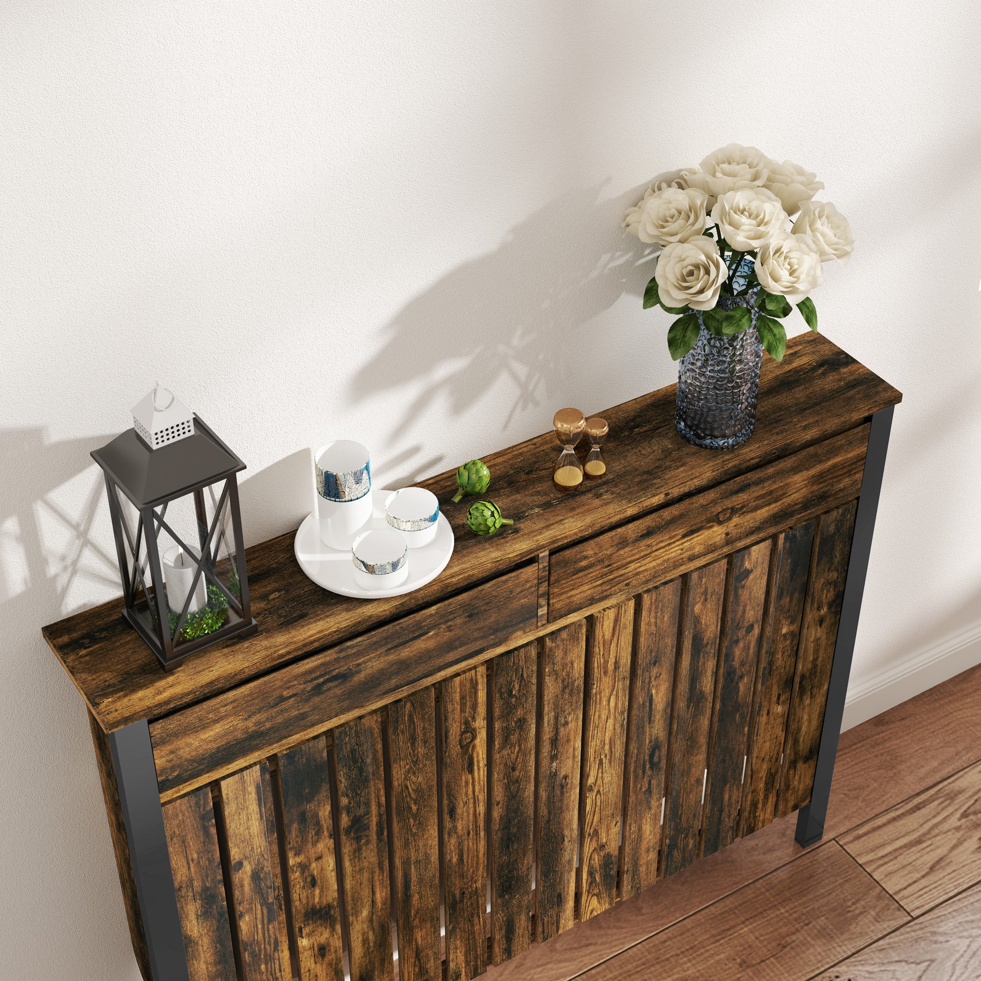 HOMCOM Large Radiator Cover With Drawers And Vertical Slats 119 X 19 X 93cm - Image 9