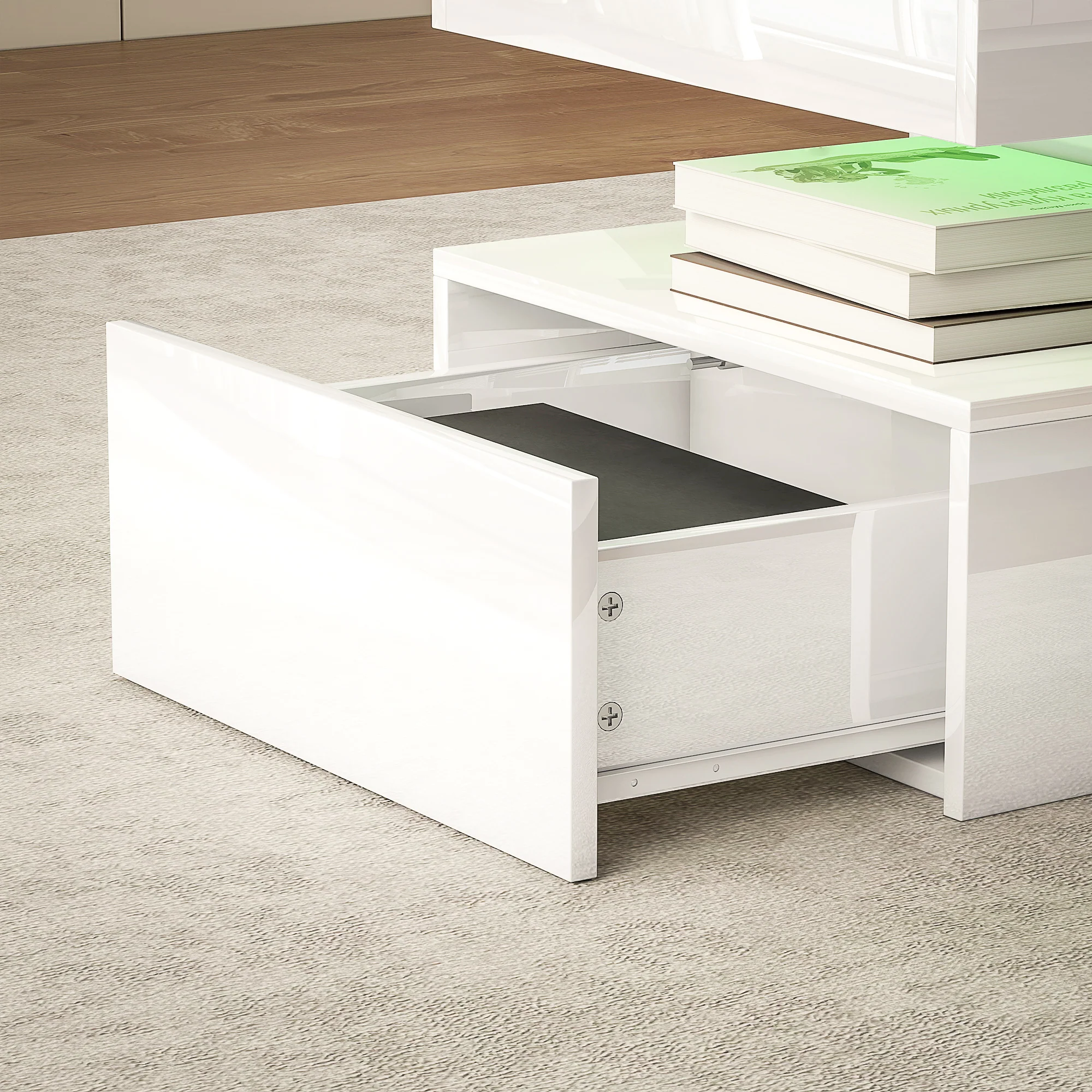 HOMCOM LED Coffee Table With Storage, High Gloss Living Room Table, White - Image 8