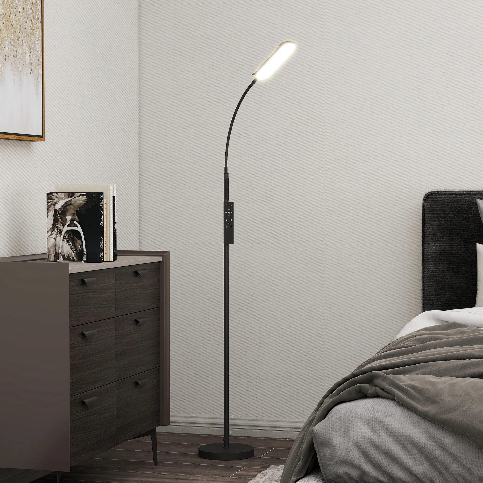 HOMCOM LED Floor Lamp For Living Room With Magnetic Remote Control, Black - Image 2