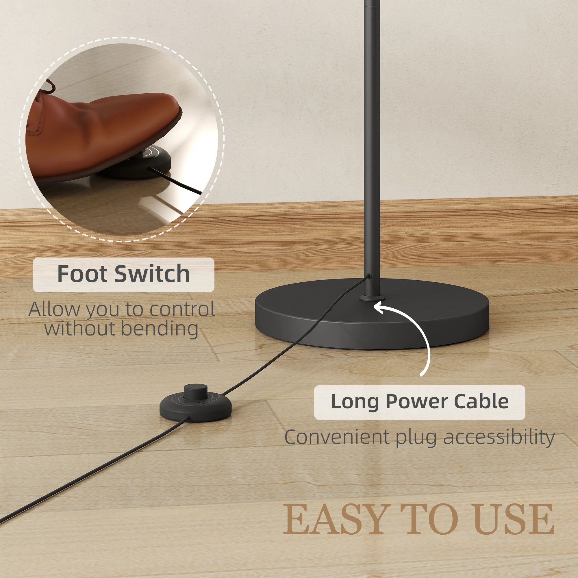 HOMCOM LED Floor Lamp with Dimmable Colours Temperature & Brightness, Black - Image 4
