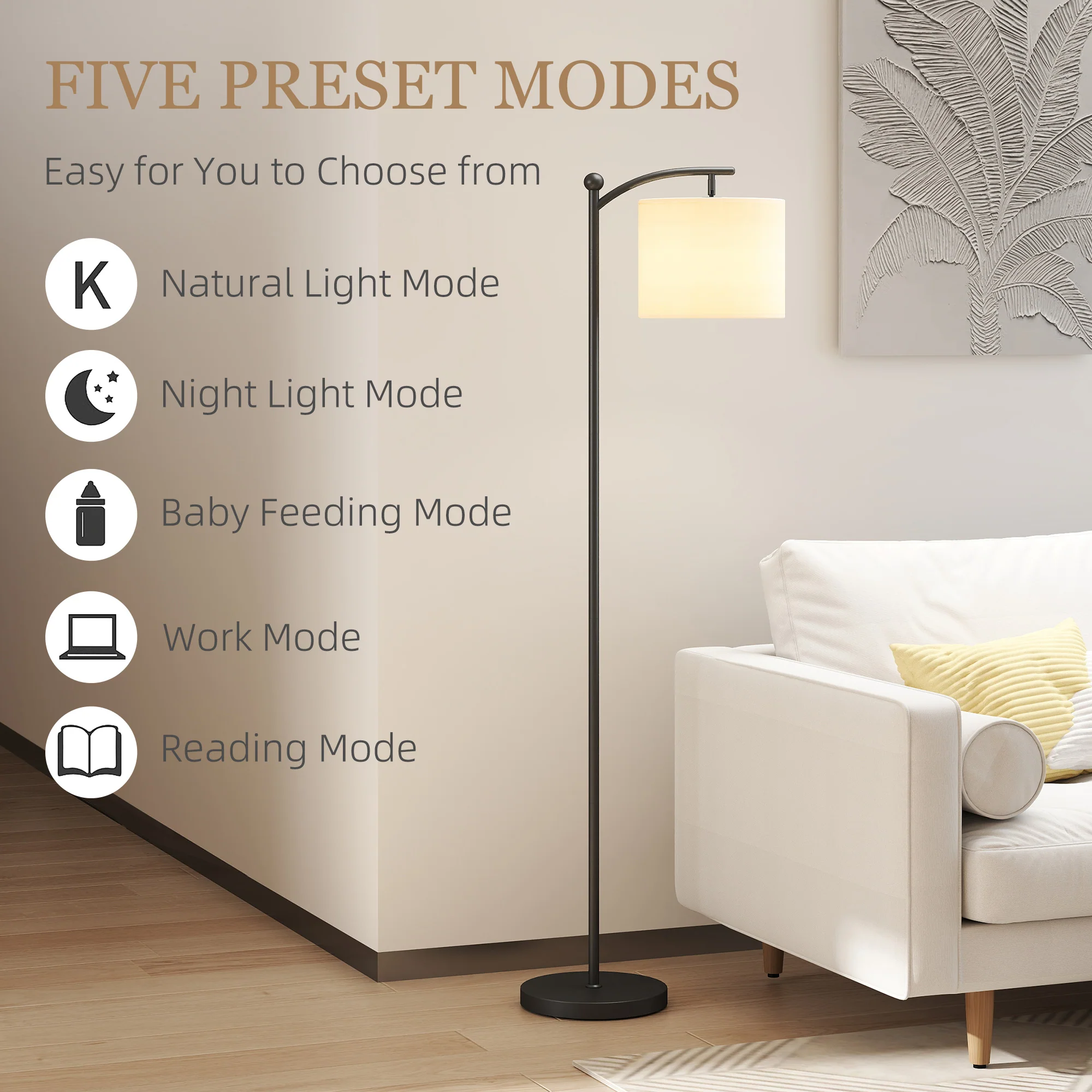 HOMCOM LED Floor Lamp with Dimmable Colours Temperature & Brightness, Black - Image 7