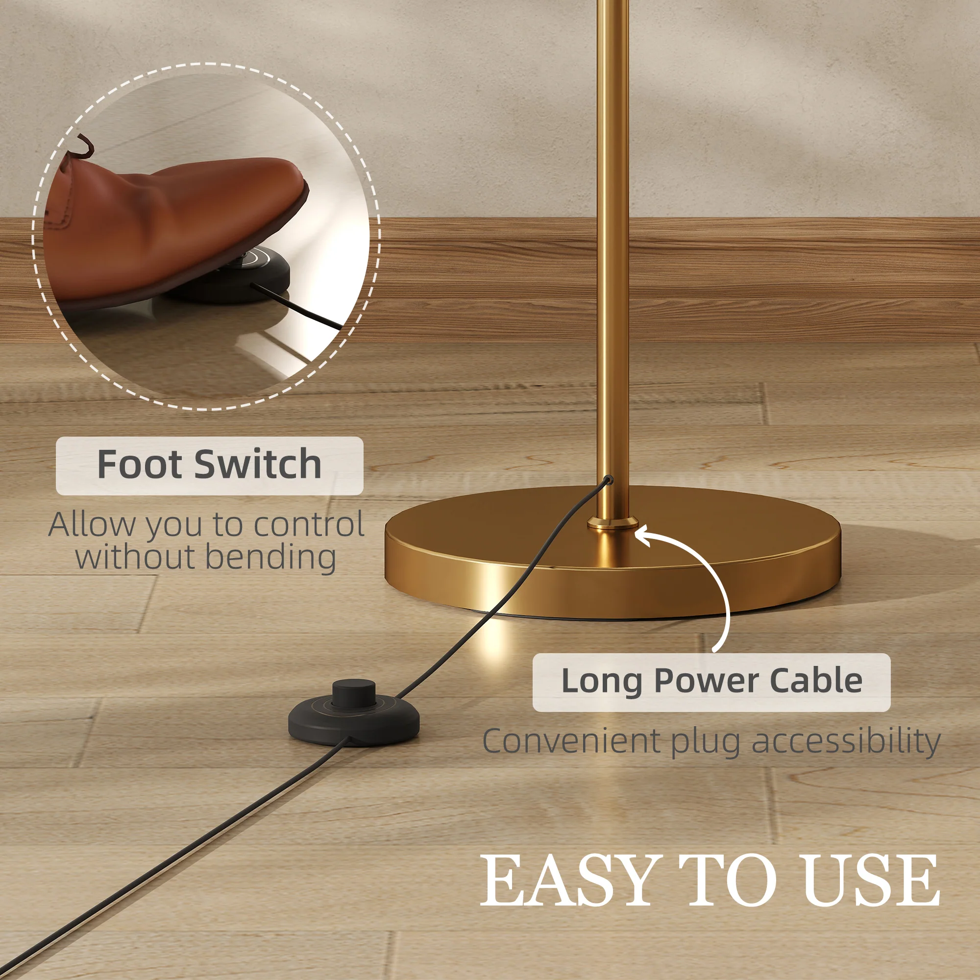 HOMCOM LED Floor Lamp with Dimmable Colours Temperature & Brightness, Gold - Image 4