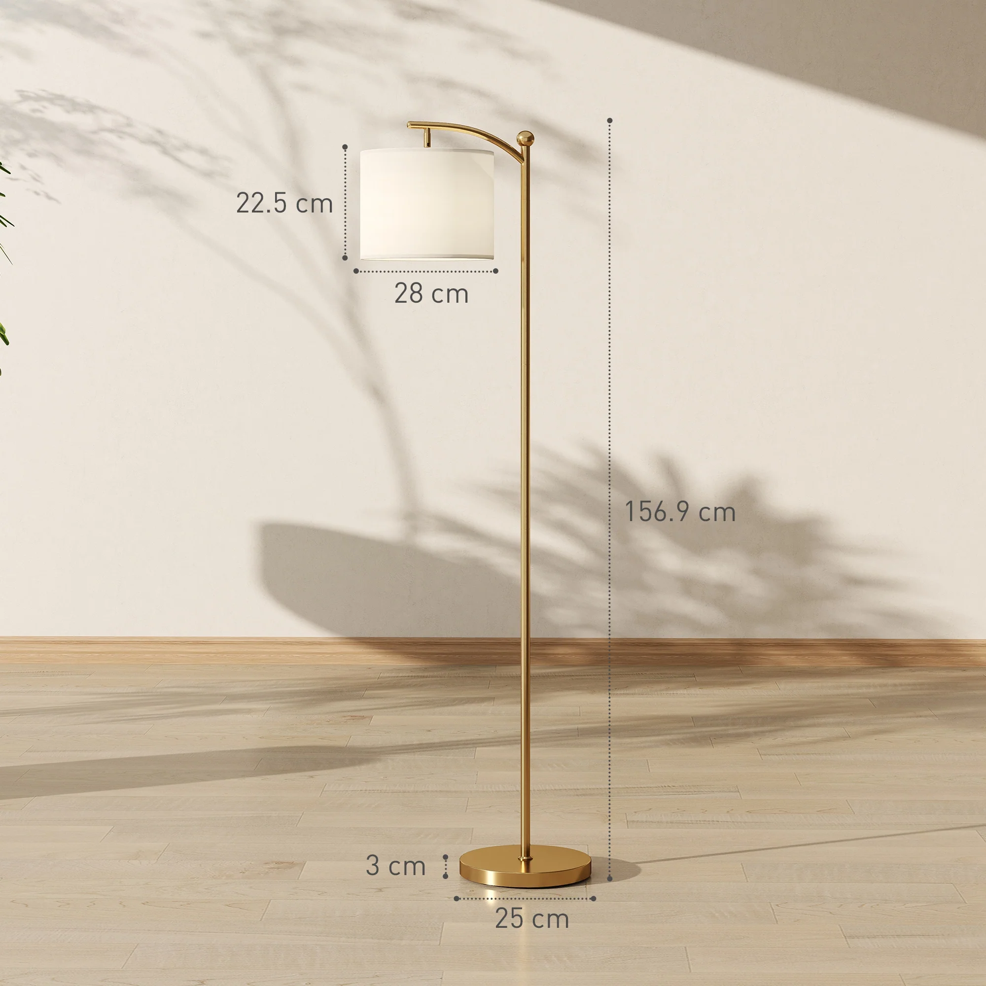 HOMCOM LED Floor Lamp with Dimmable Colours Temperature & Brightness, Gold - Image 5