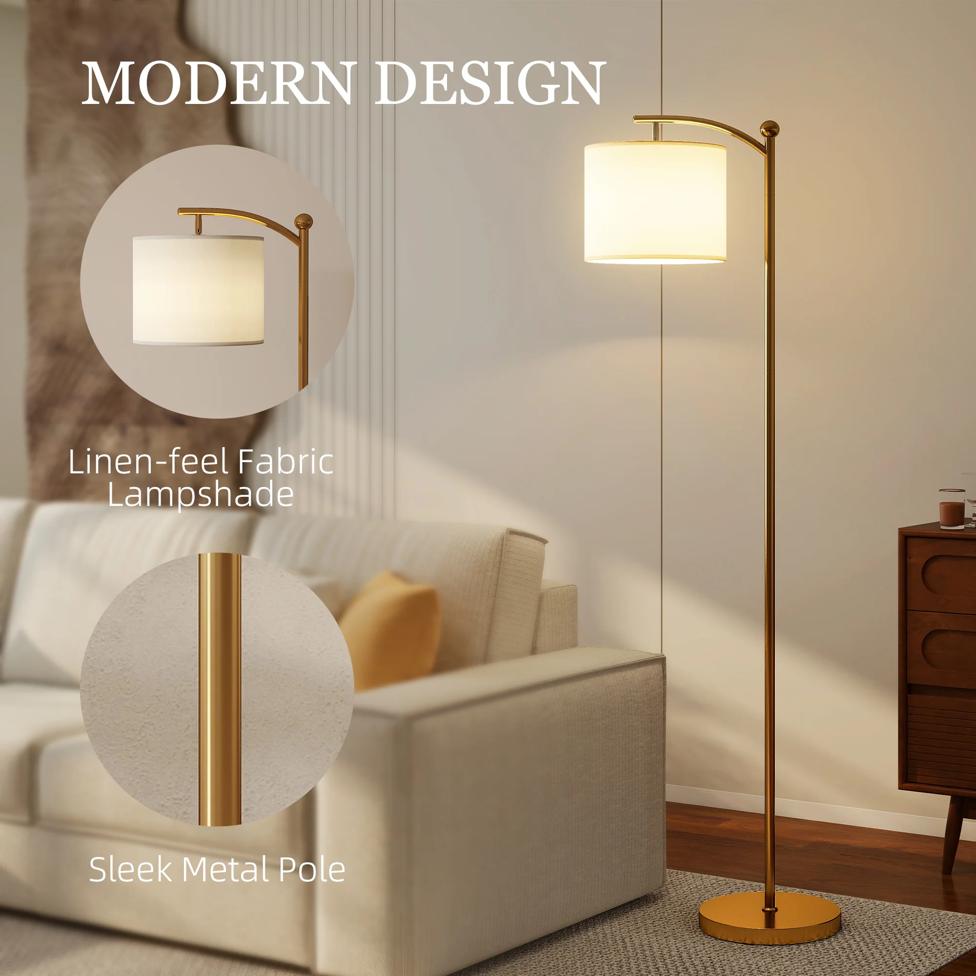 HOMCOM LED Floor Lamp with Dimmable Colours Temperature & Brightness, Gold - Image 8