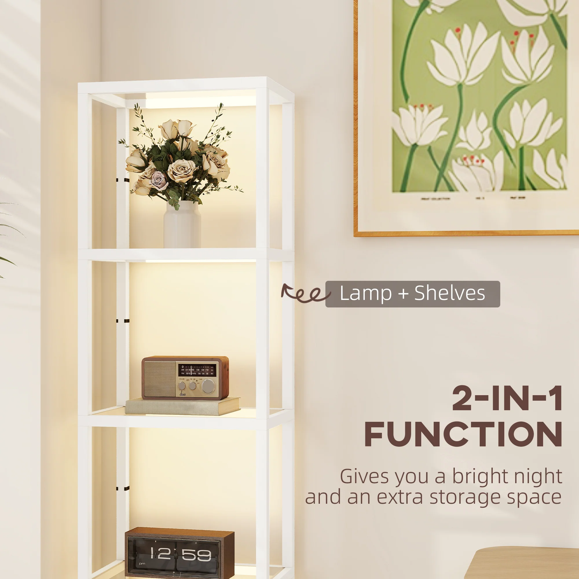 HOMCOM LED Floor Lamp With Glass Shelves, Dimmable Room Lamp - Image 48