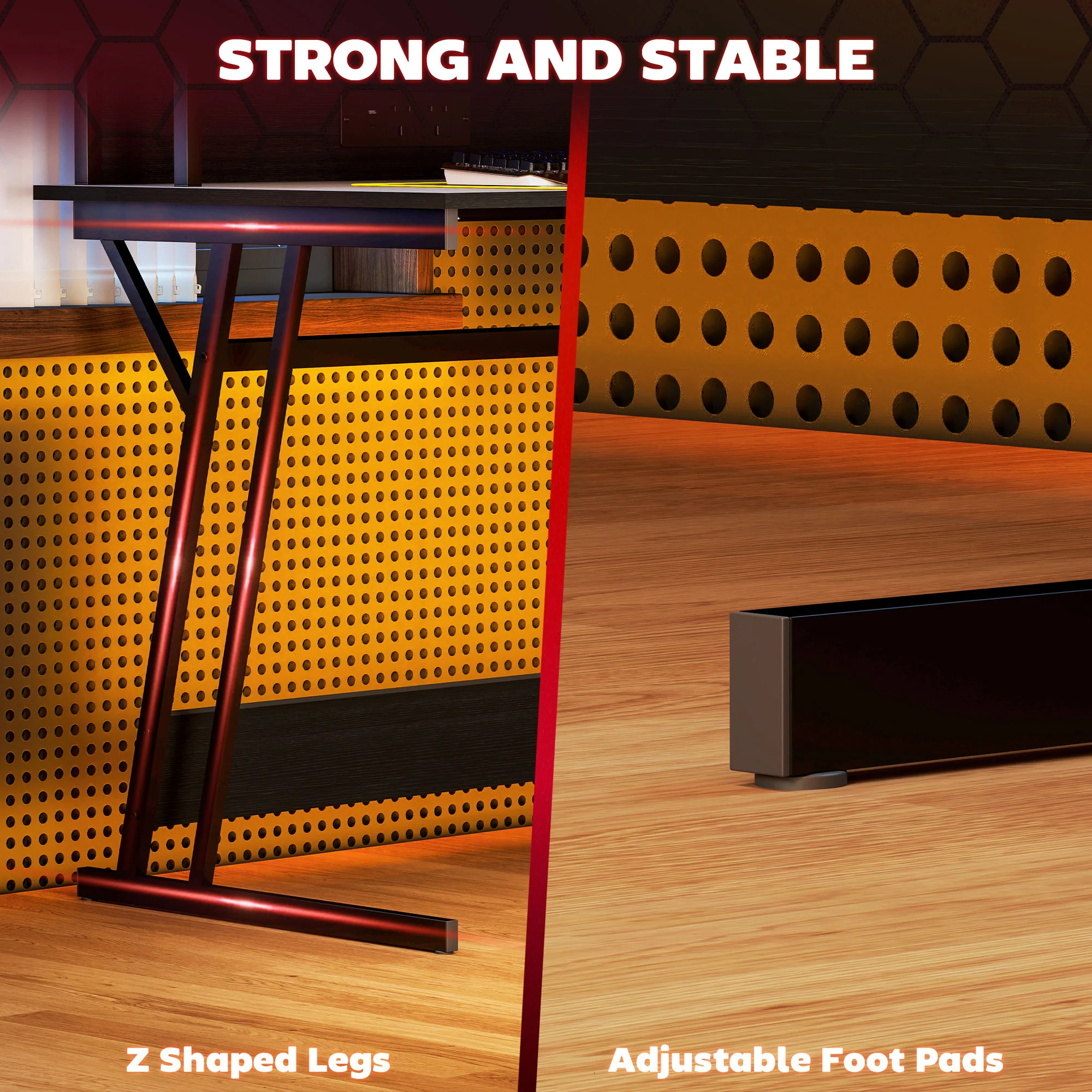 HOMCOM LED Gaming Desk With Power Outlets And Monitor Stand 100 X 60cm Black - Image 7