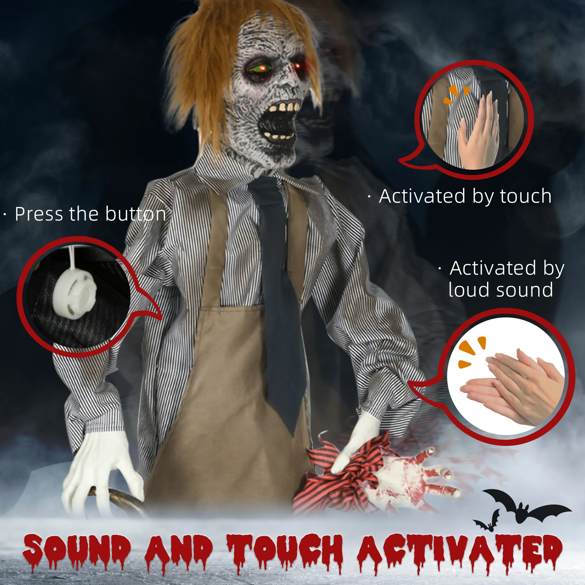 HOMCOM Life Size Outdoor Halloween Decoration Animatronic Chainsaw - Image 6
