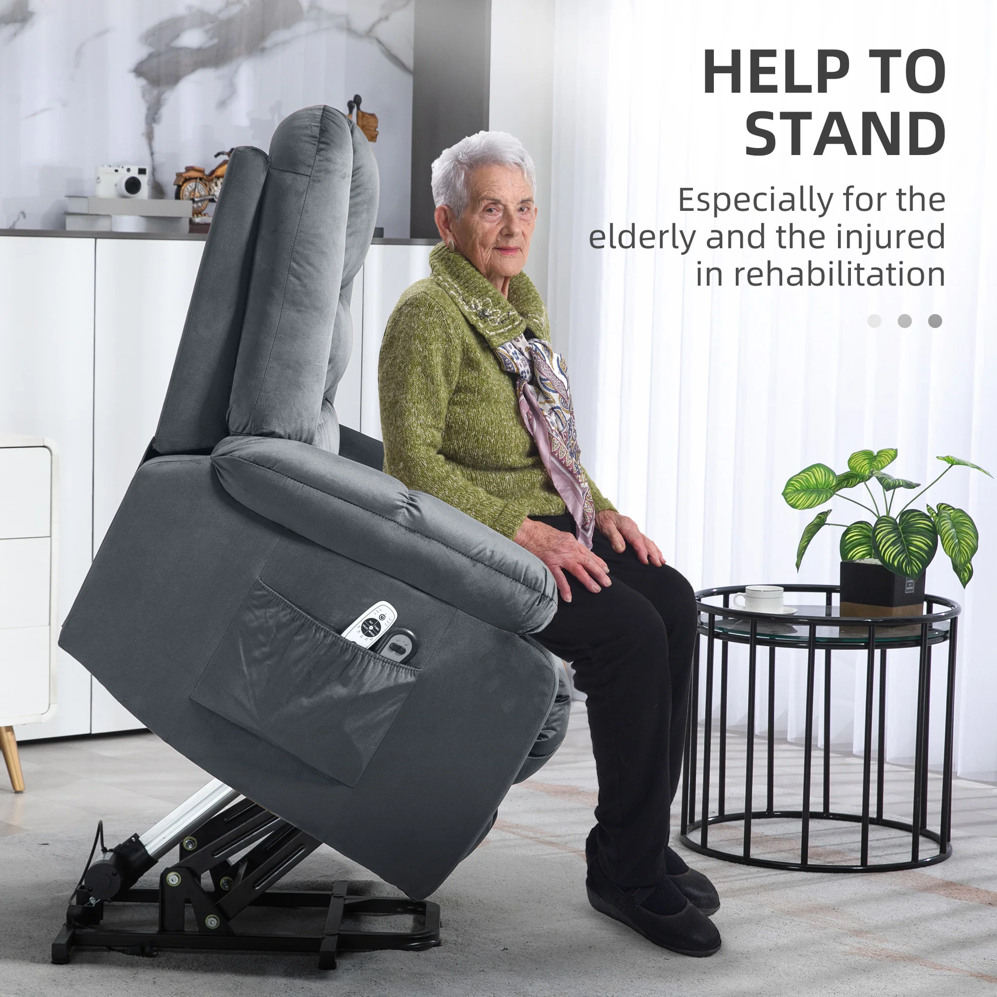 HOMCOM Lift Chair With Vibration Massage, Heat, Quick Assembly, Grey - Image 3