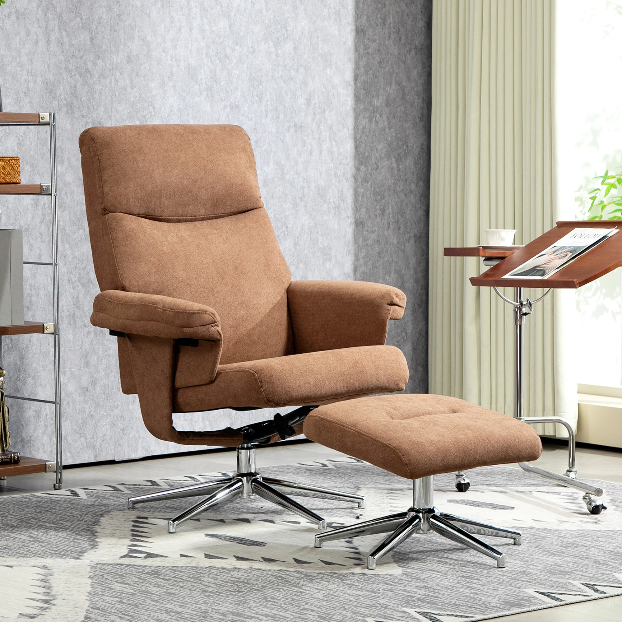 HOMCOM Recliner Chair With Footstool With Adjustable Back - Brown/Charcoal Grey - Image 2