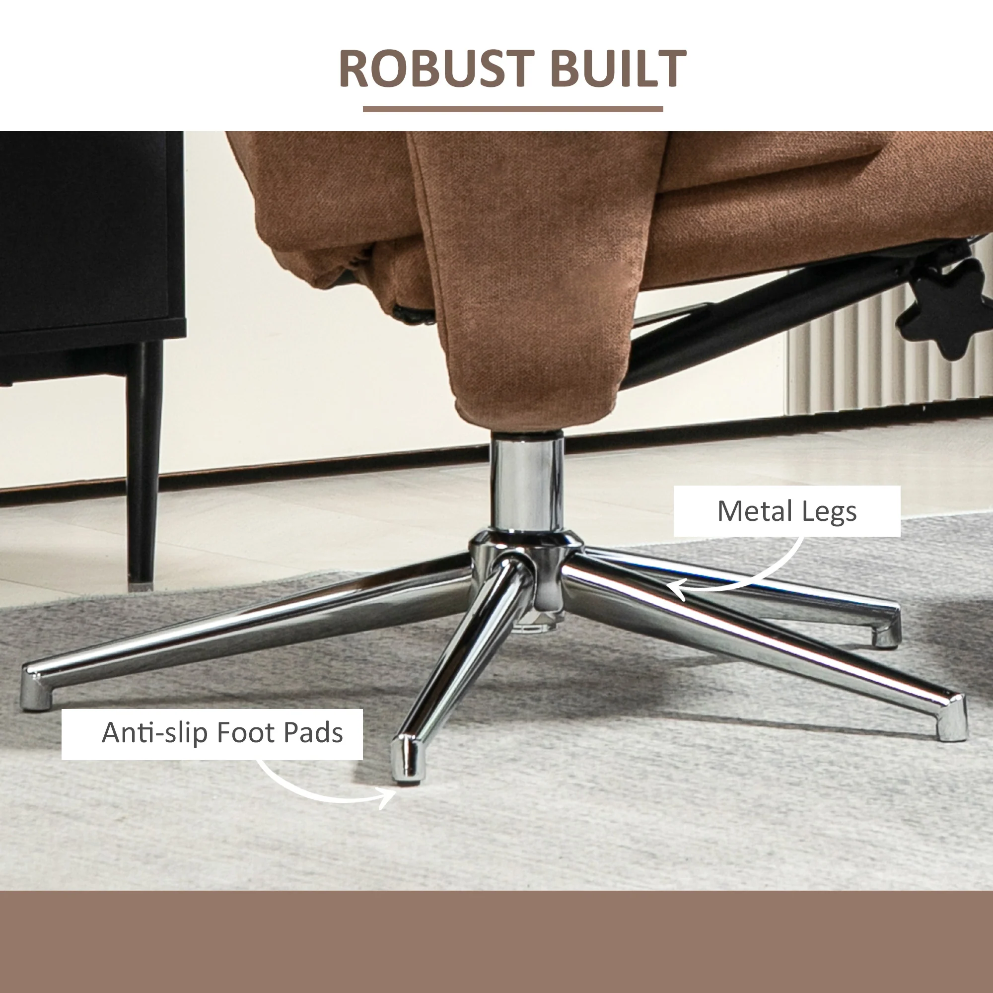 HOMCOM Recliner Chair With Footstool With Adjustable Back - Brown/Charcoal Grey - Image 6