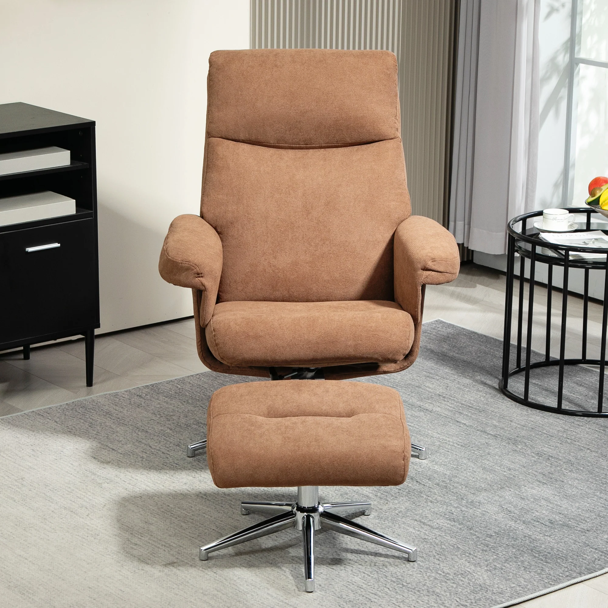 HOMCOM Recliner Chair With Footstool With Adjustable Back - Brown/Charcoal Grey - Image 7