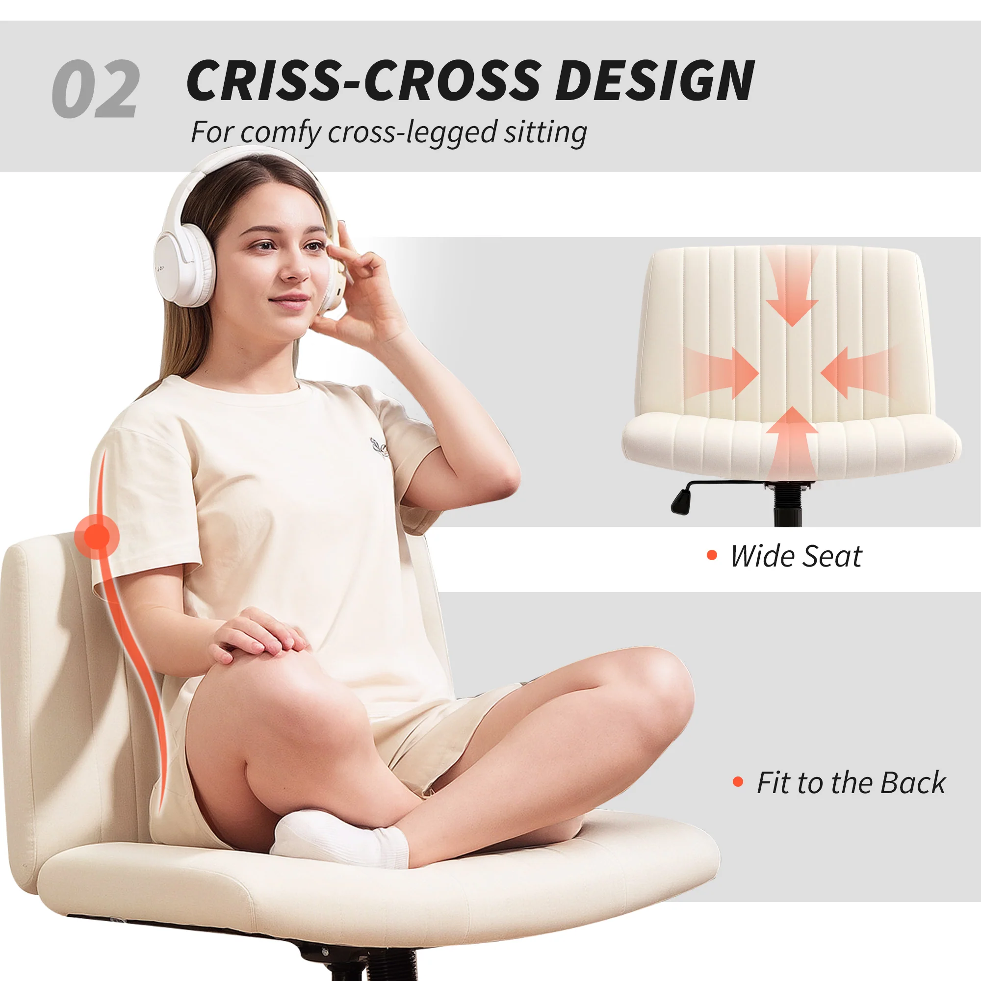 HOMCOM Linen Criss Cross Legged Office Chair With Tilt Function - Image 13
