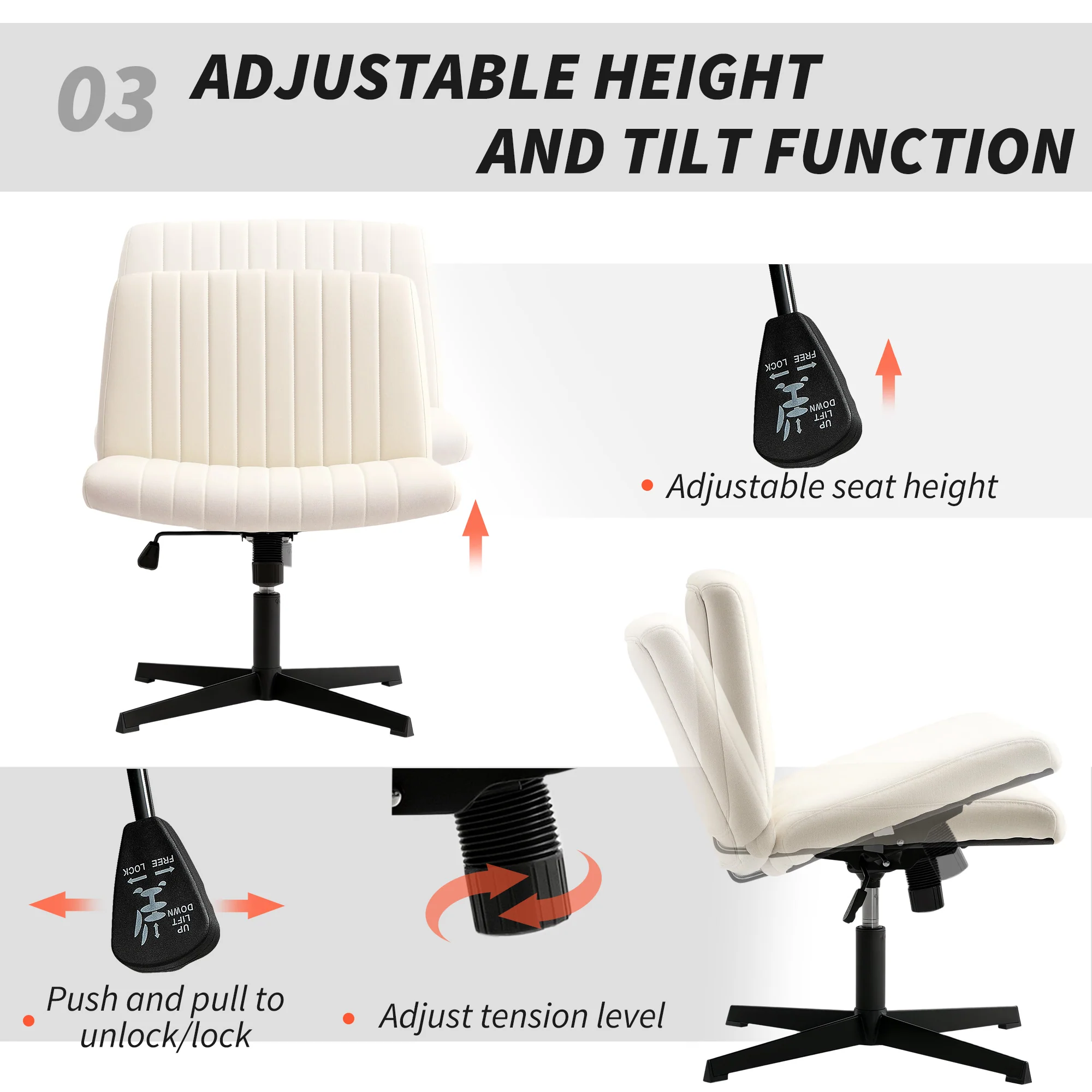 HOMCOM Linen Criss Cross Legged Office Chair With Tilt Function - Image 15