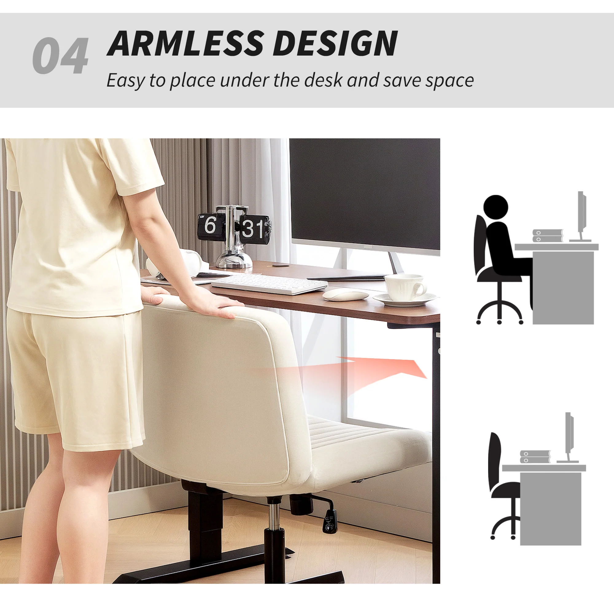 HOMCOM Linen Criss Cross Legged Office Chair With Tilt Function - Image 16