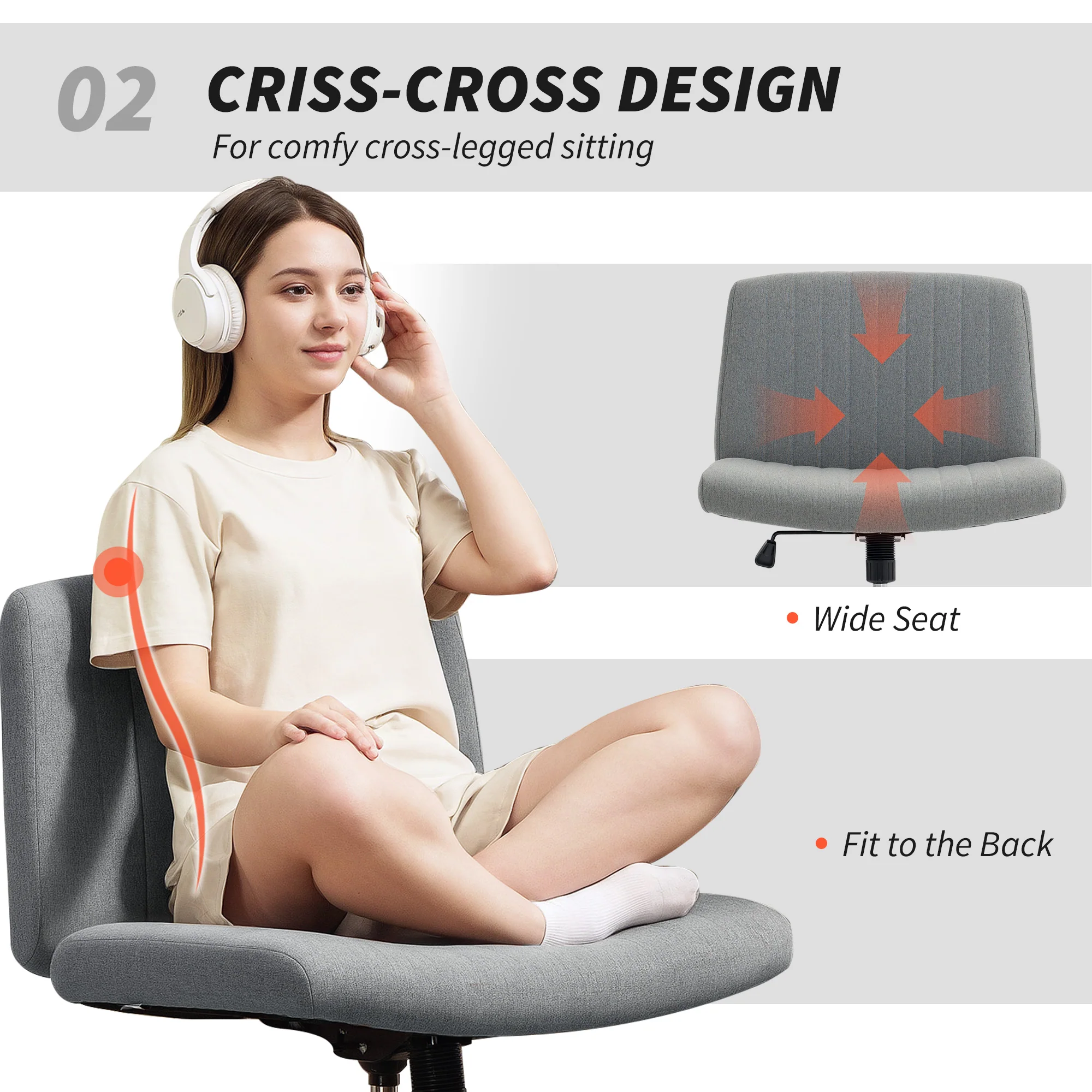 HOMCOM Linen Criss Cross Legged Office Chair With Tilt Function - Image 22