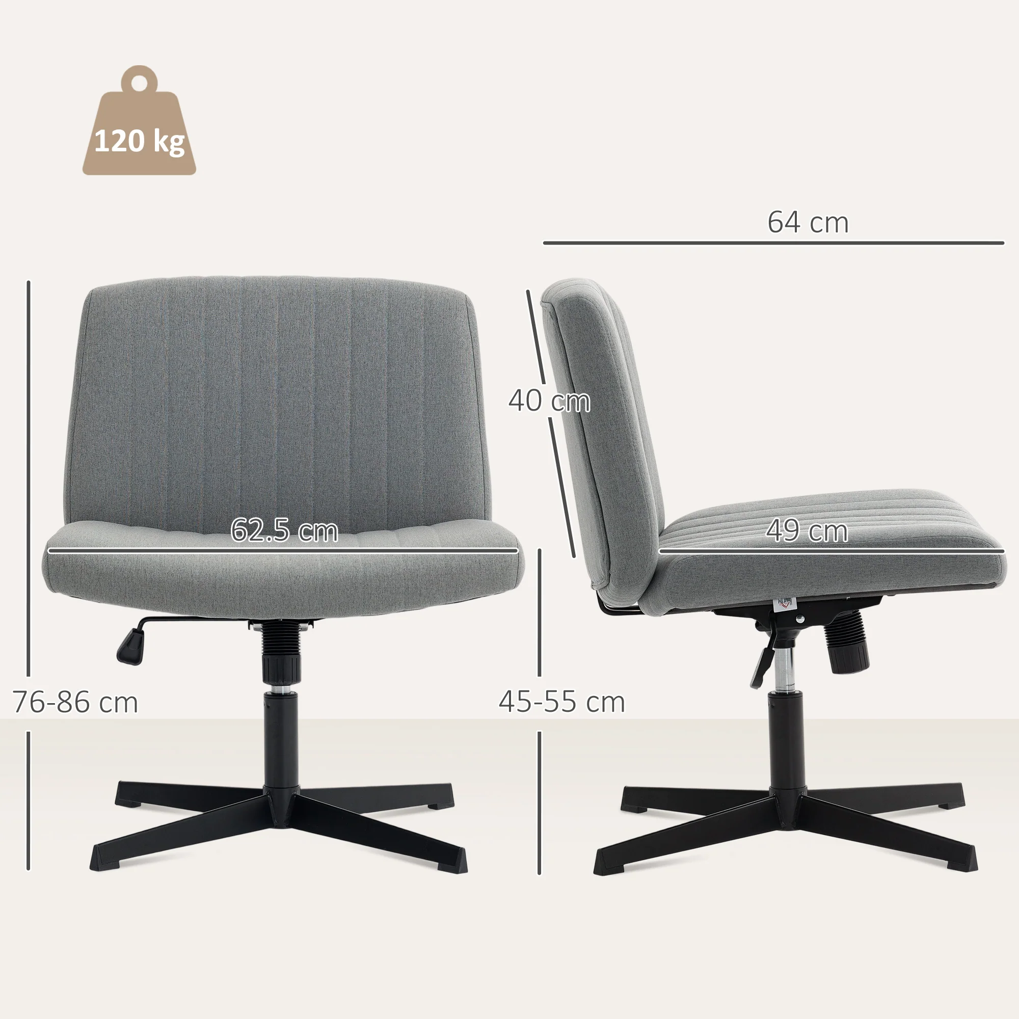HOMCOM Linen Criss Cross Legged Office Chair With Tilt Function - Image 23