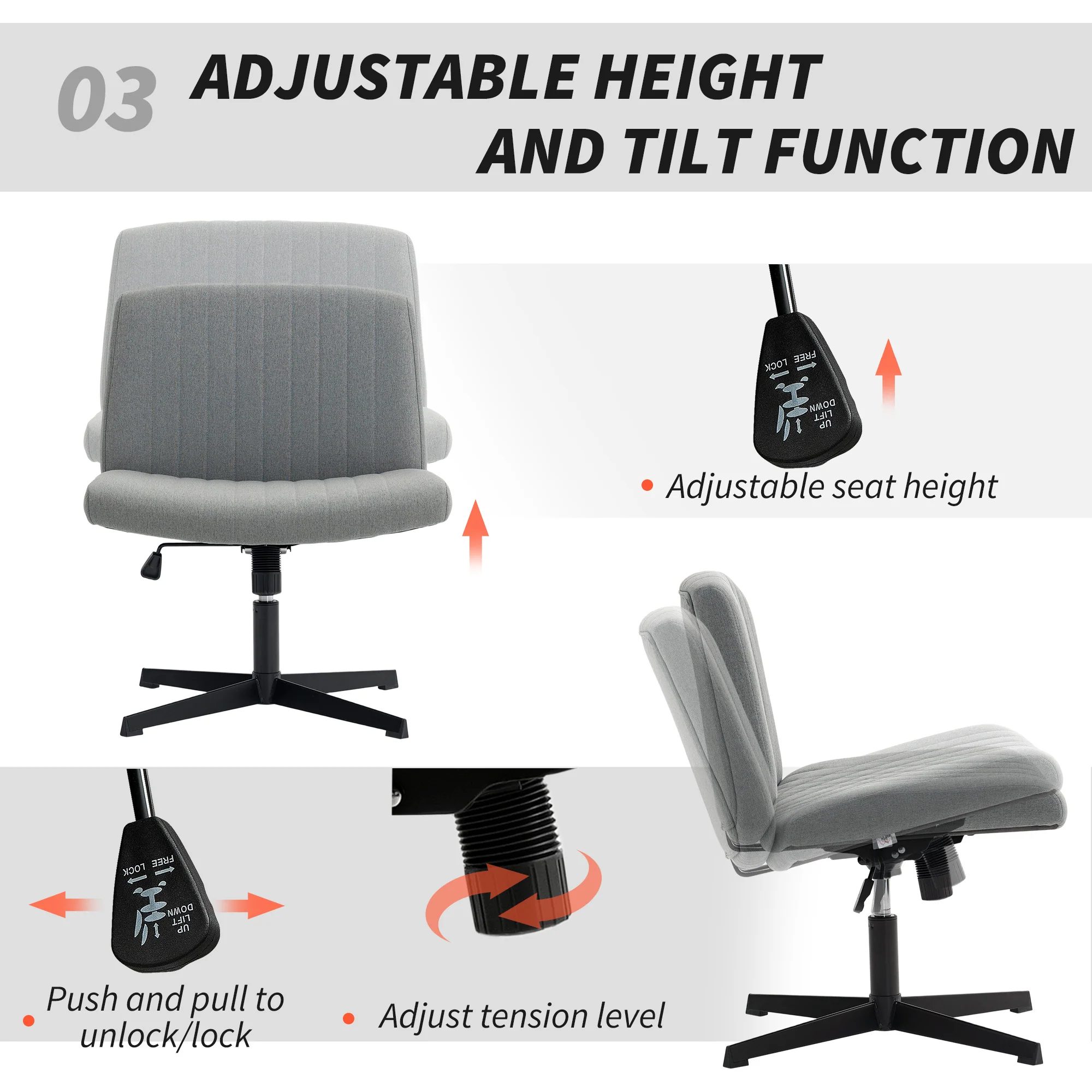 HOMCOM Linen Criss Cross Legged Office Chair With Tilt Function - Image 24