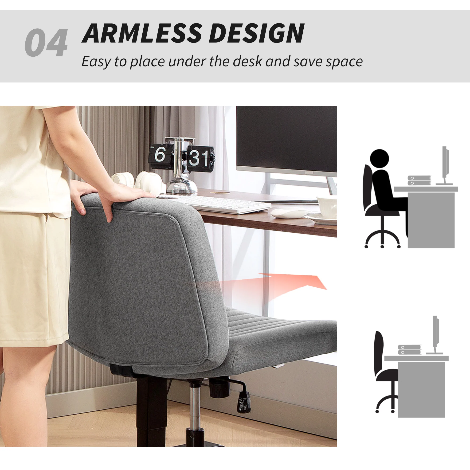 HOMCOM Linen Criss Cross Legged Office Chair With Tilt Function - Image 25