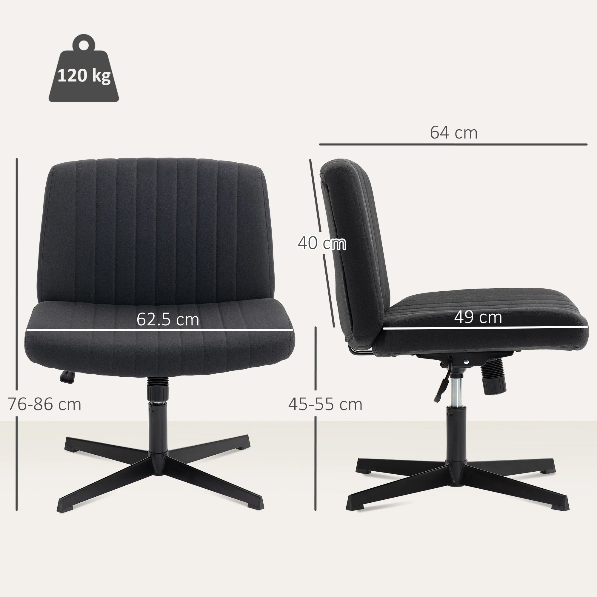 HOMCOM Linen Criss Cross Legged Office Chair With Tilt Function - Image 5